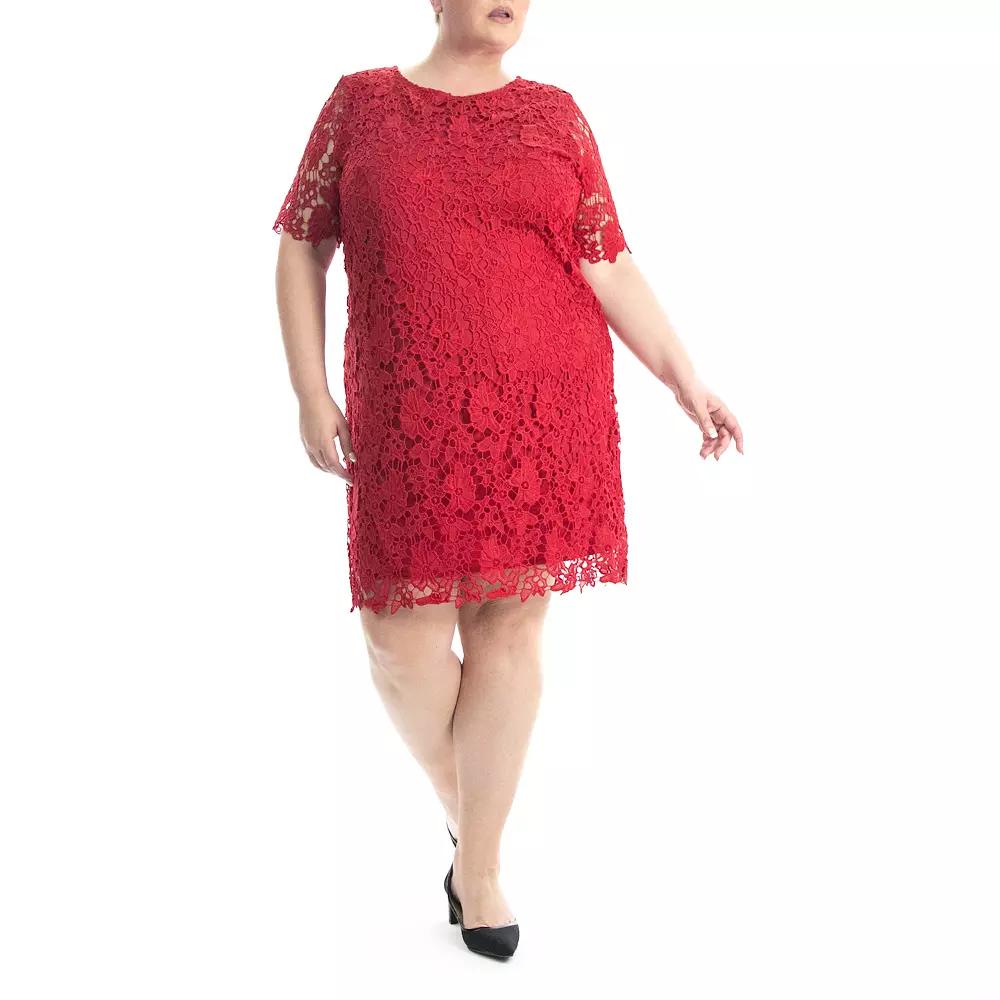Plus Size Nina Leonard Lace Sheath Dress, Women's, Size: 1XL, Nina Red Product Image