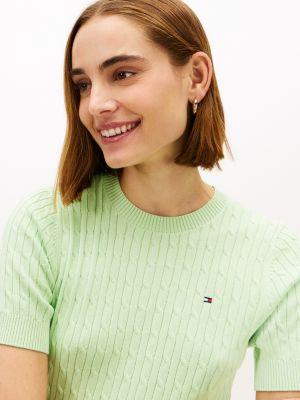 Short-Sleeve Cable Knit Sweater Product Image