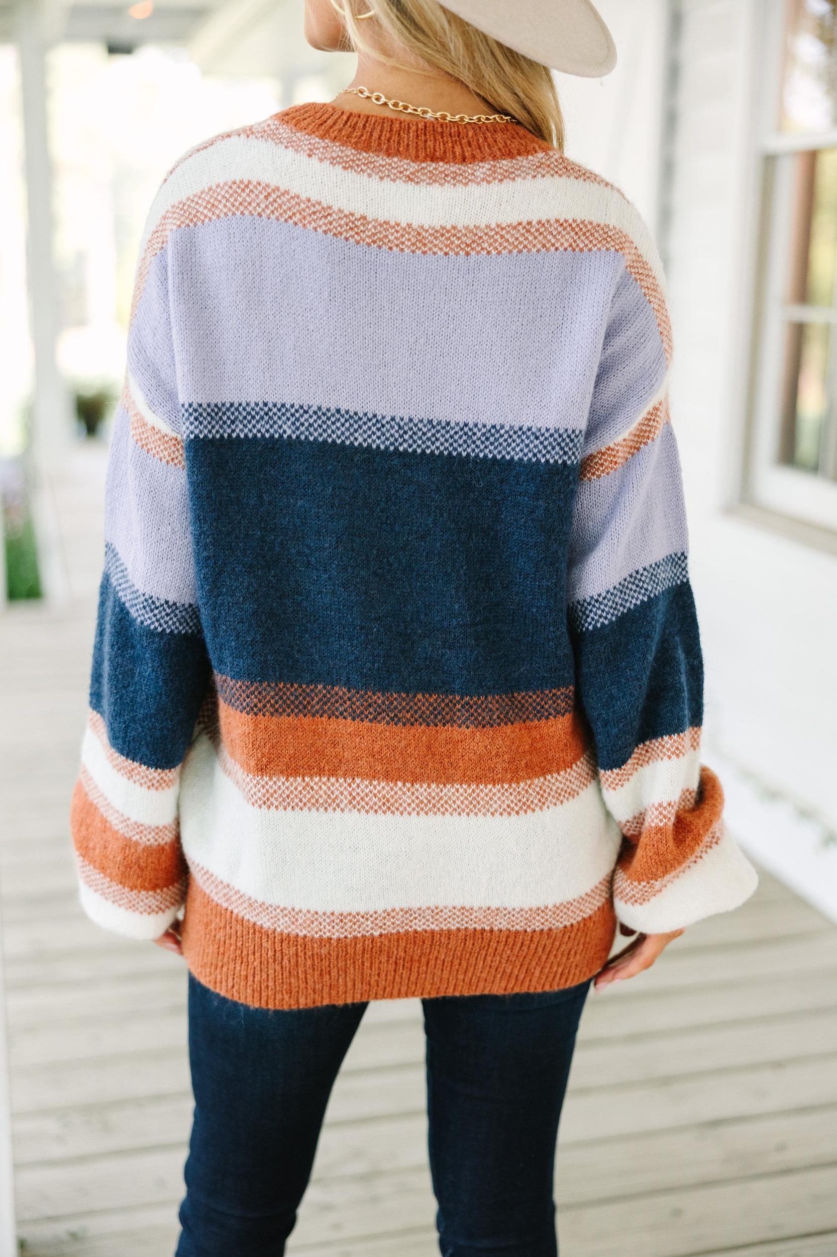 Fall For You Navy Striped Sweater Female Product Image