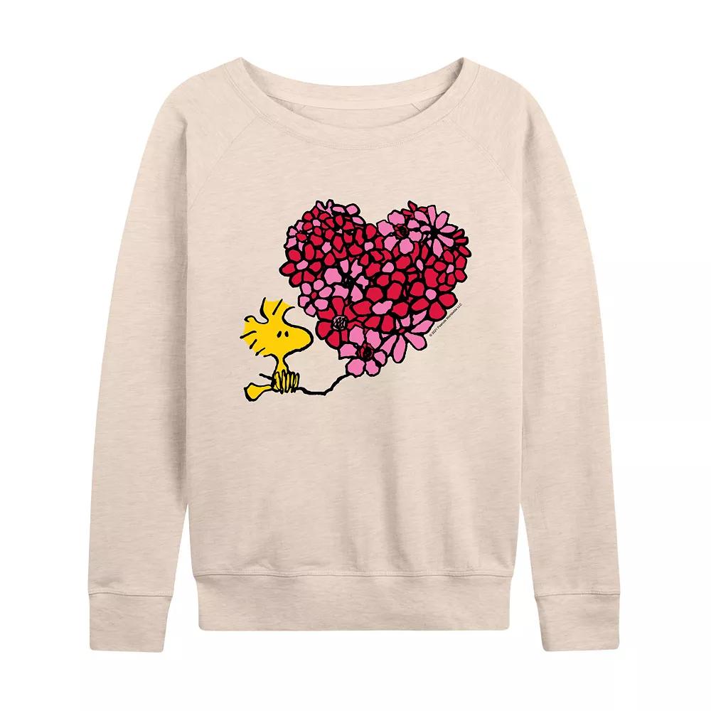 Women's Peanuts Woodstock Floral Heart French Terry Long Sleeve Tee,  Product Image