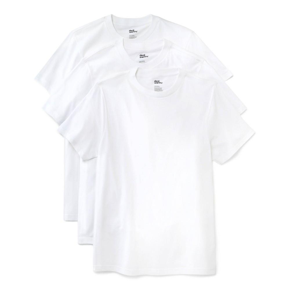 Men's Crew Neck T-Shirt 3pk - Dealworthy™ White S: Cotton Blend, Recycled Polyester, Lightweight Jersey, Product Image