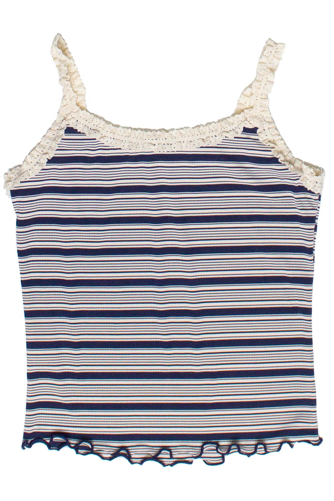 Striped Ribbed Lace Trim Tank Top Product Image