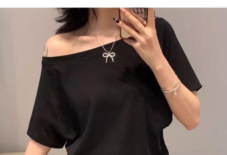 Short-Sleeve Off Shoulder Plain Top Product Image