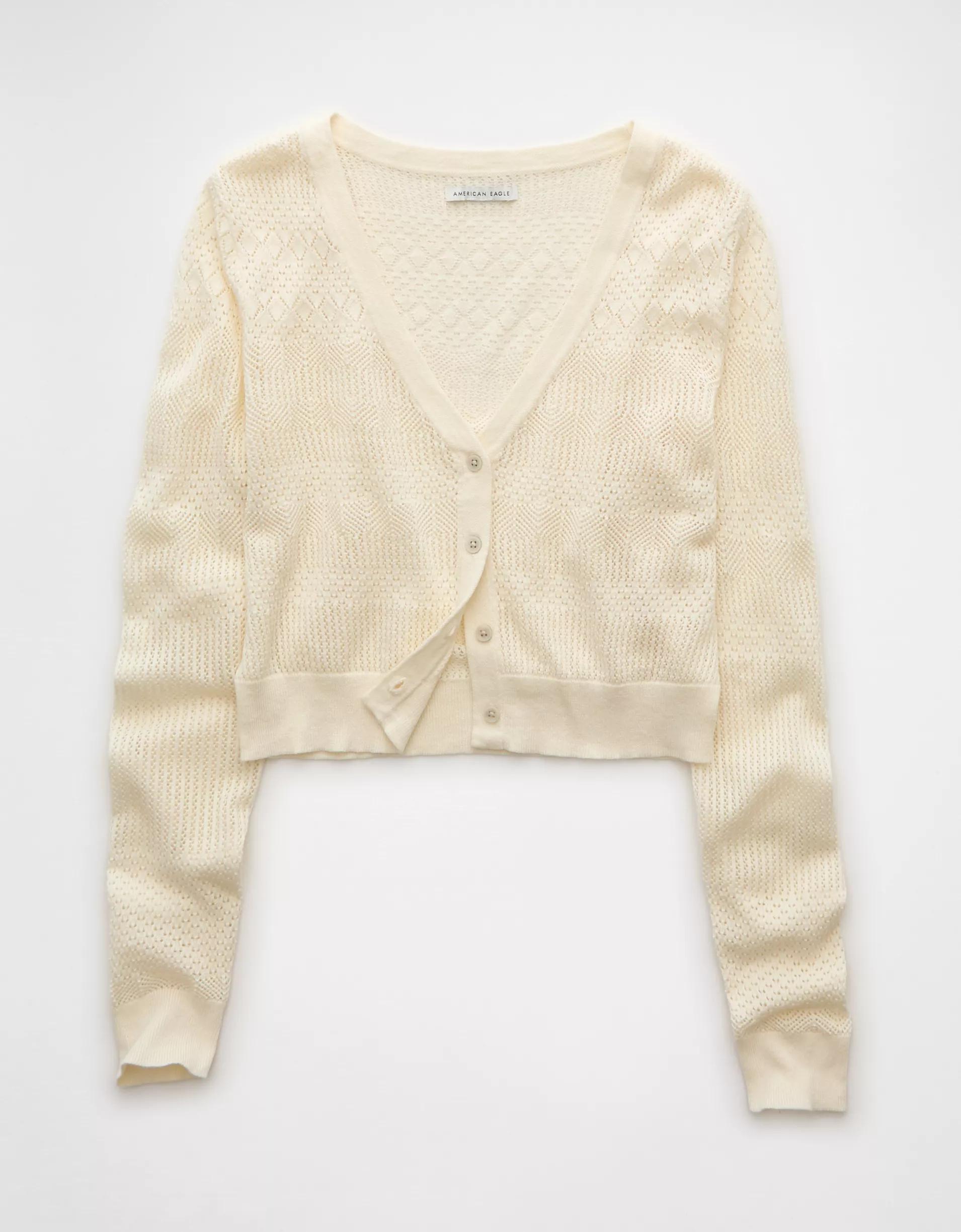 AE Pointelle V-Neck Cardigan Product Image