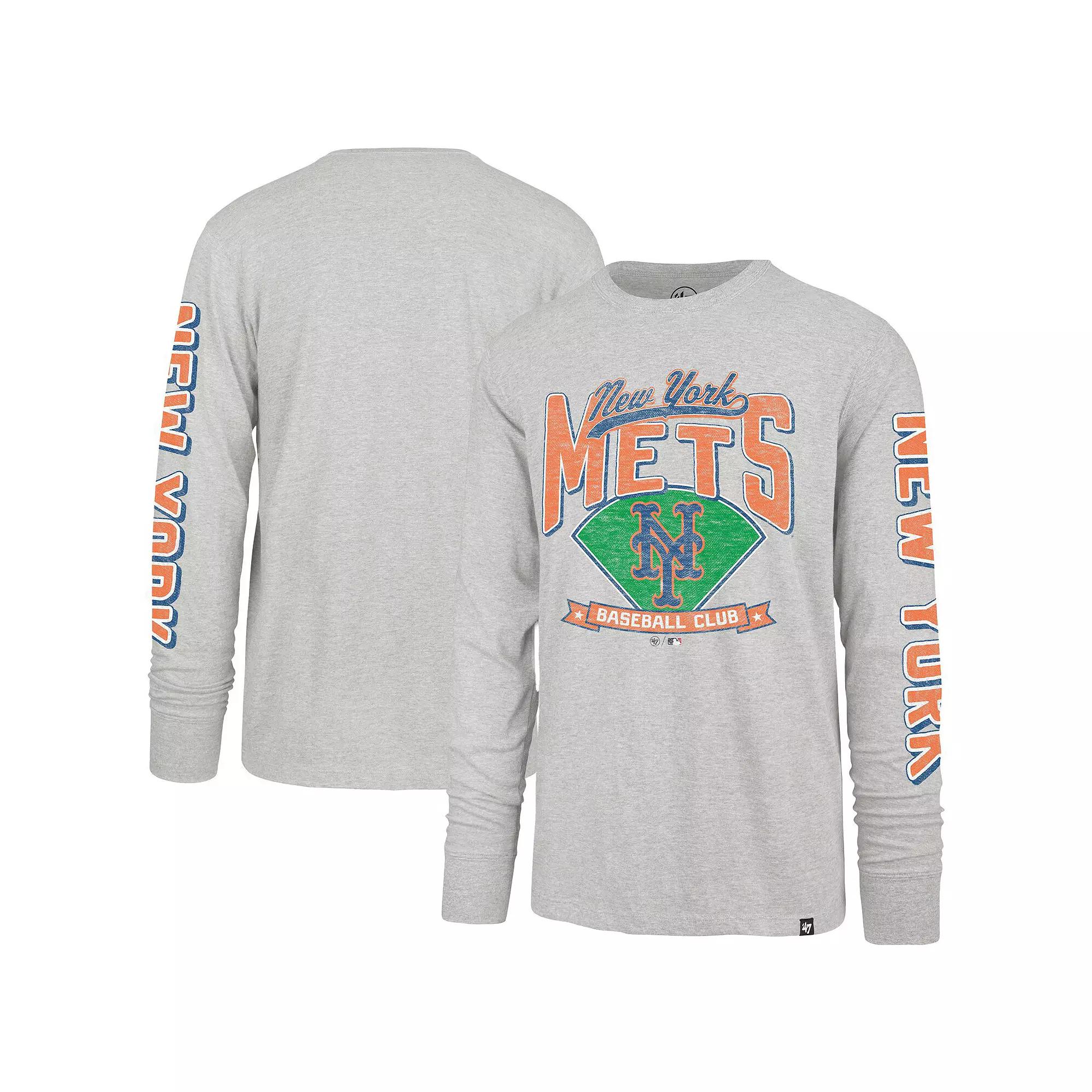 Men's '47 Gray New York Mets Fair Ball Franklin Long Sleeve T-Shirt,  Product Image