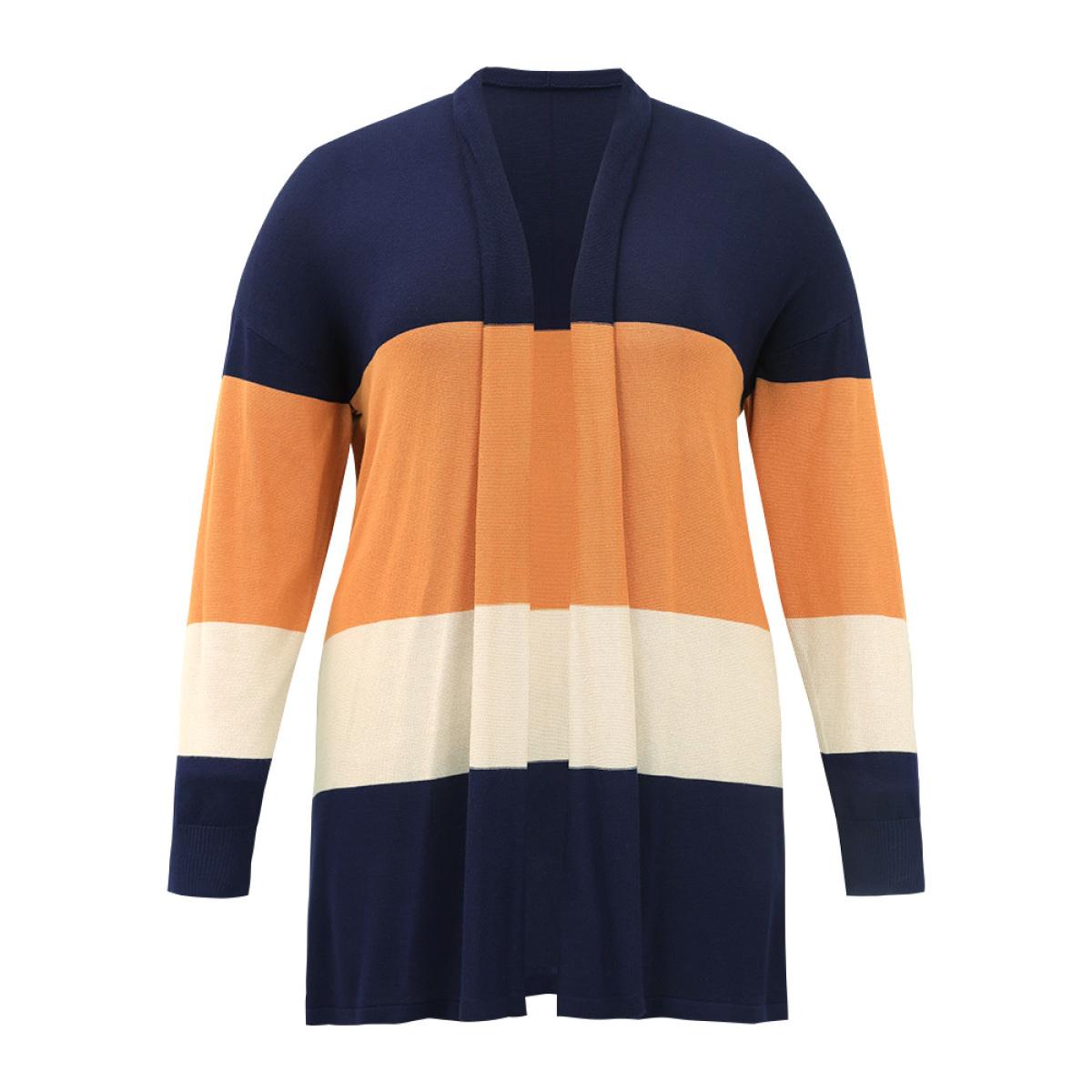 Plus Size Supersoft Essentials Colorblock Contrast Cardigan Multicolor Women Casual Loose Long Sleeve Dailywear Cardigans BloomChic 30/6X Product Image