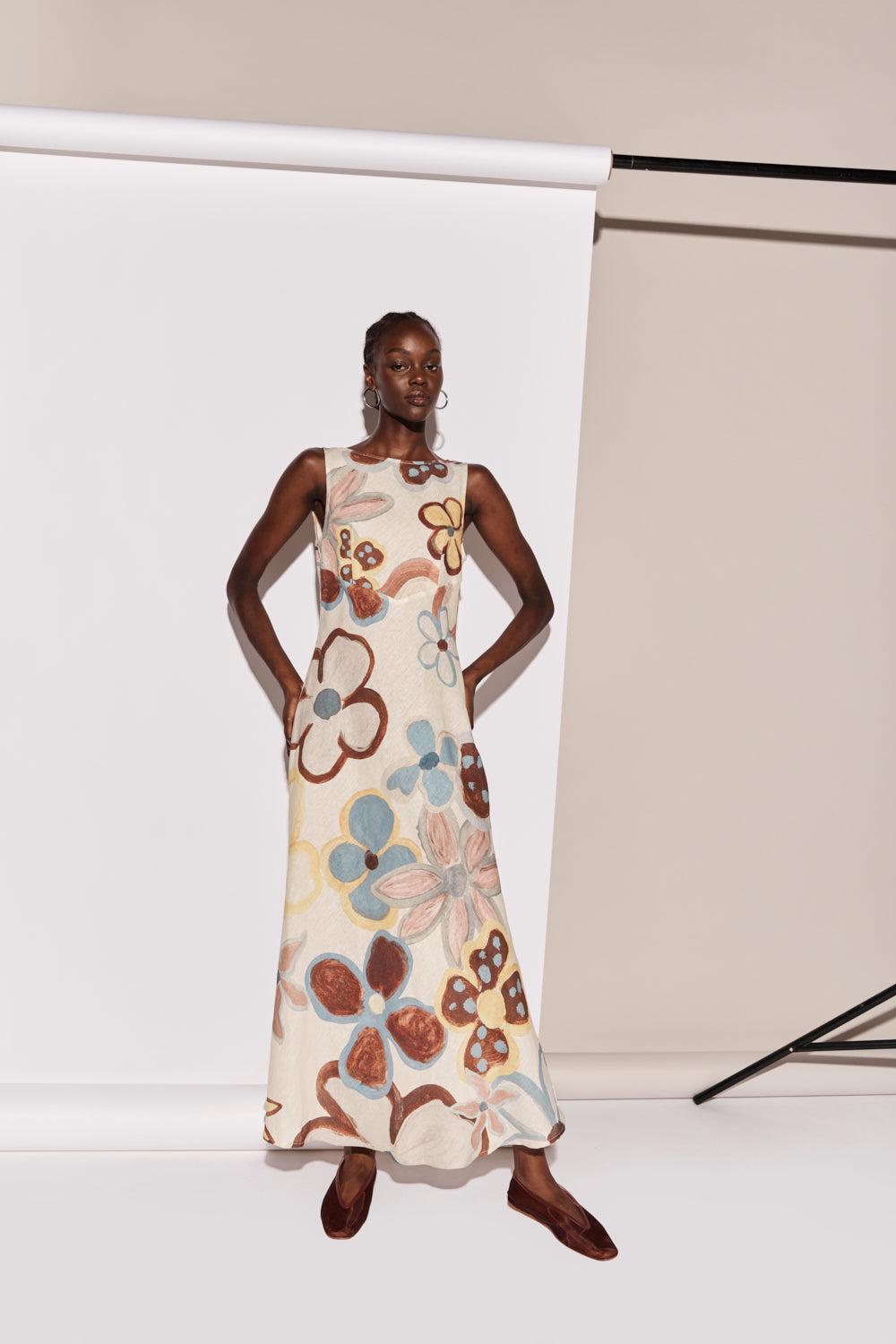 Art Of Bloom Linen Bias Cut Maxi Dress Flower Product Image