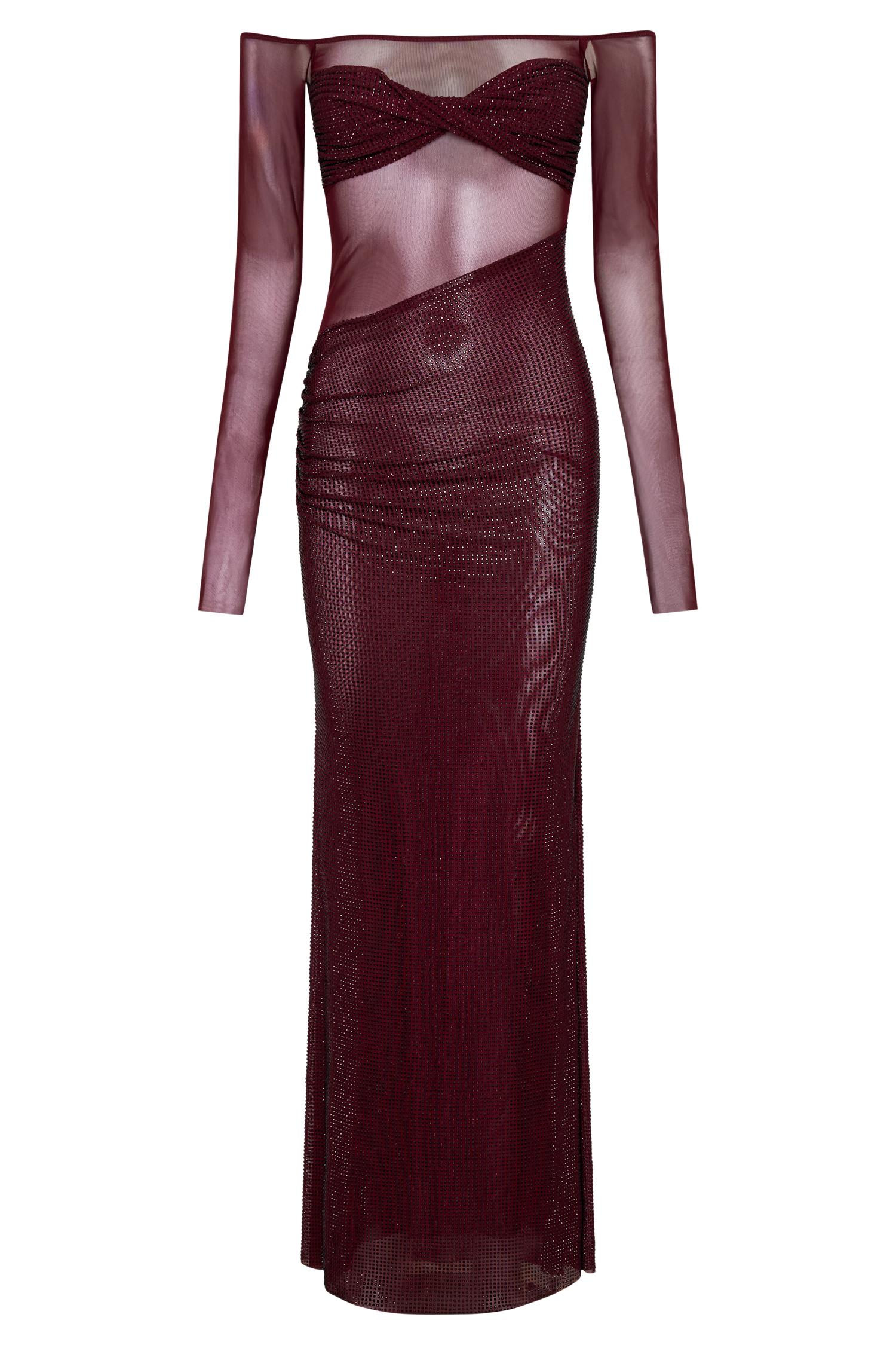 Nash Diamante Off Shoulder Maxi Dress - Mahogany Product Image
