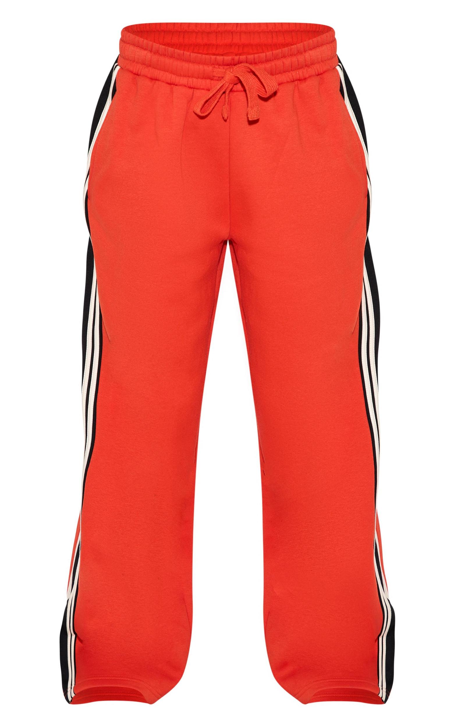 Red Contrast Stripe Detail Wide Leg Sweatpants Product Image