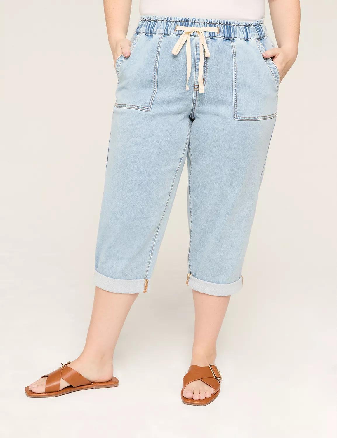 Pull-On High-Rise Boyfriend Knit Denim Capri Product Image