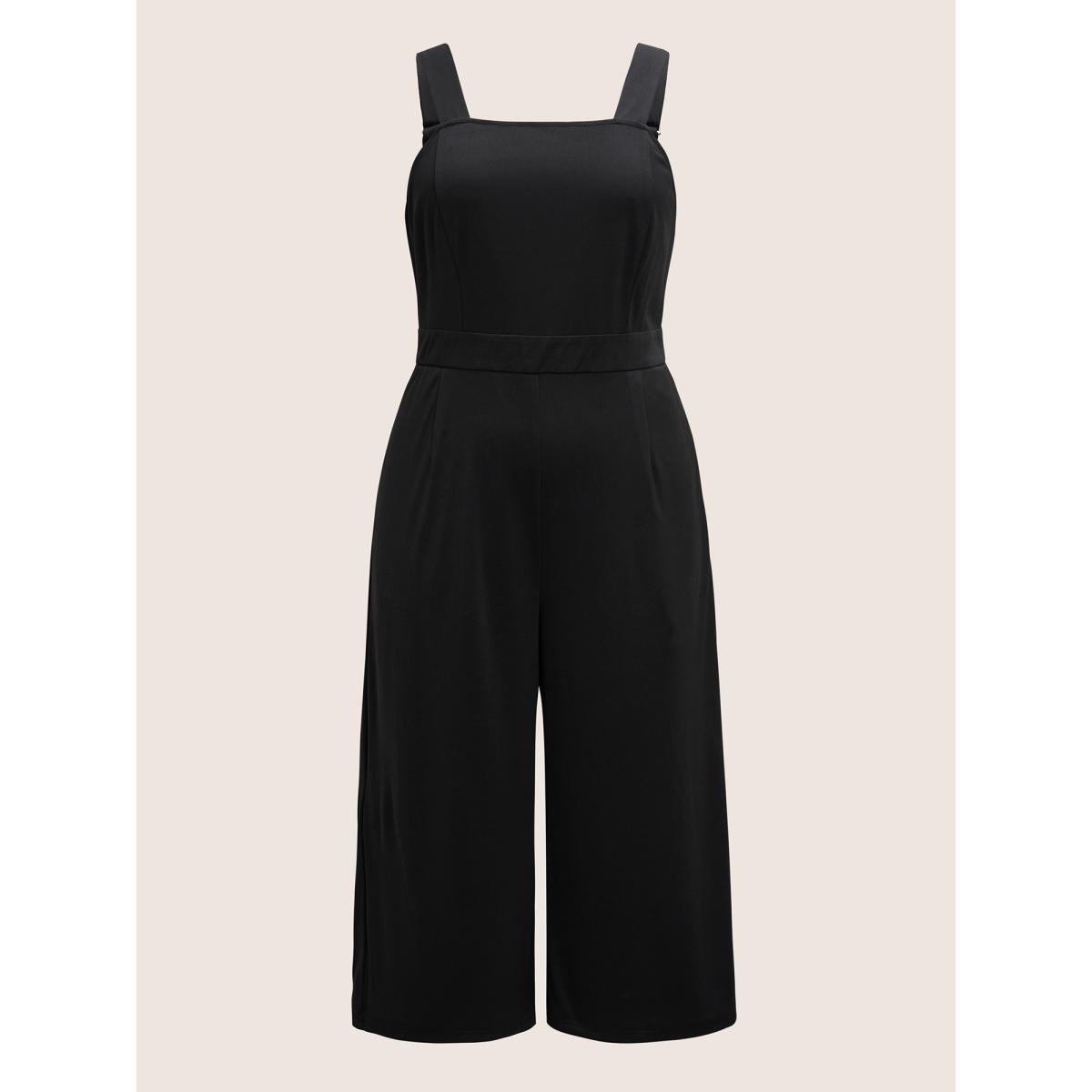 Plus Size Black Solid Adjustable Straps Pocket Cami Jumpsuit Women Workwear Essentials Sleeveless Non Work Loose Jumpsuits BloomChic 28/5X Product Image