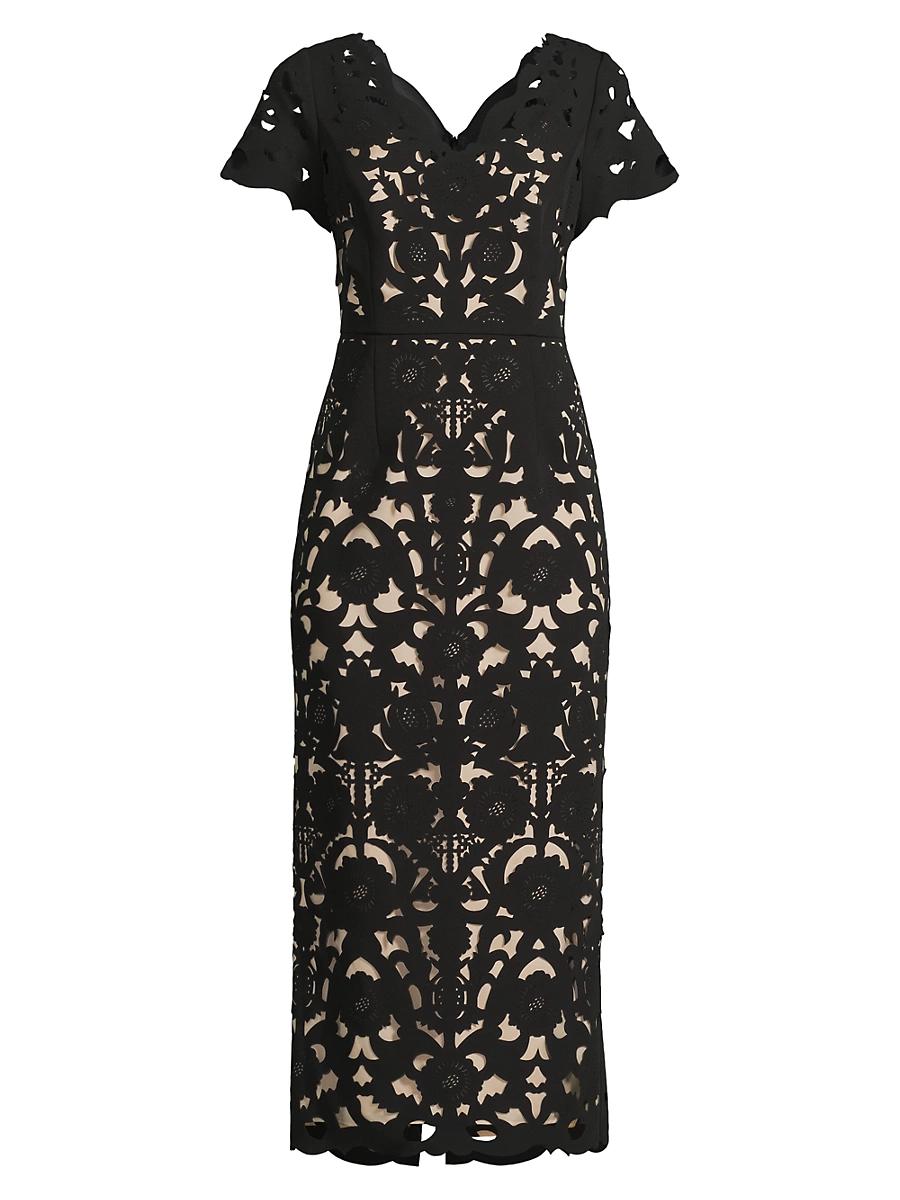 Womens Floral Crepe Laser-Cut Midi-Dress Product Image