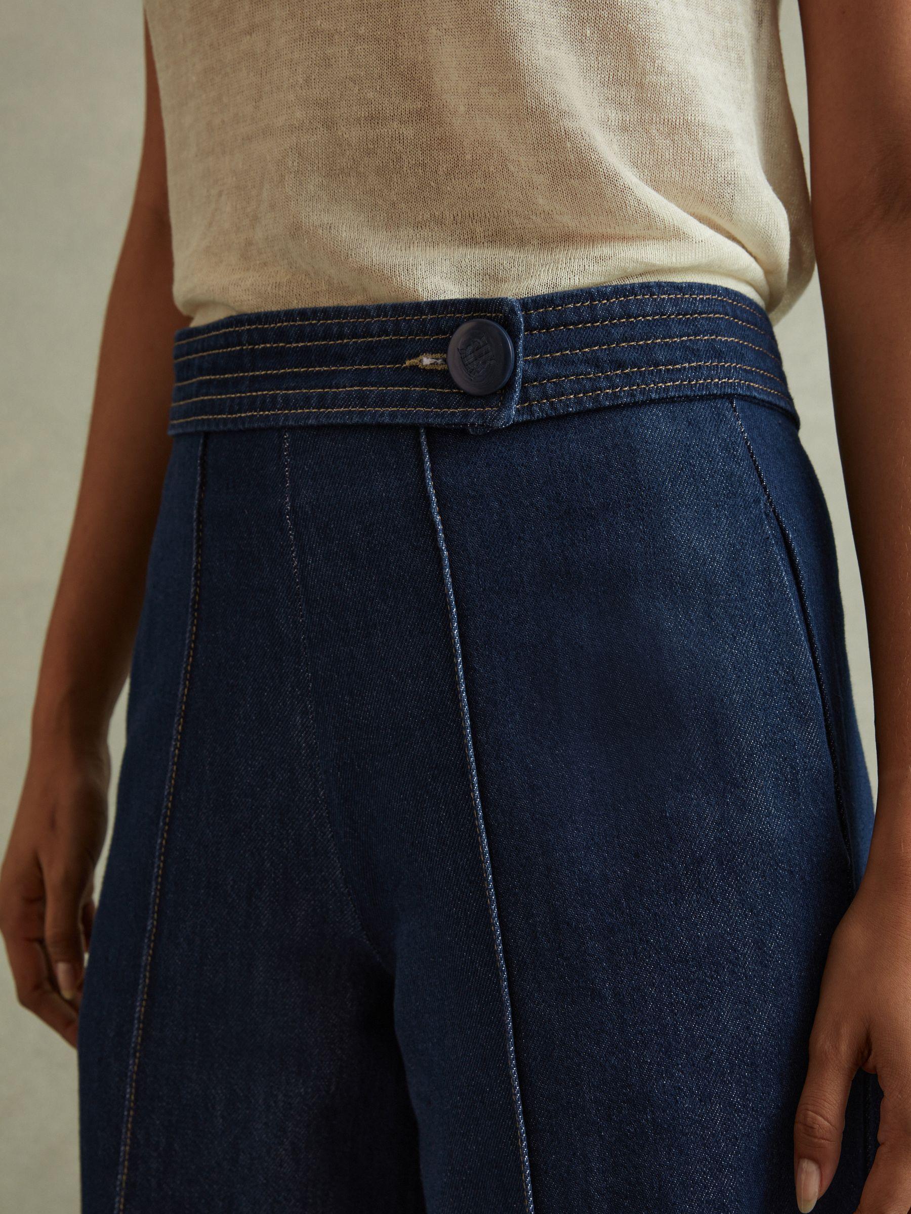 Belted Wide Leg Jeans in Dark Blue Product Image