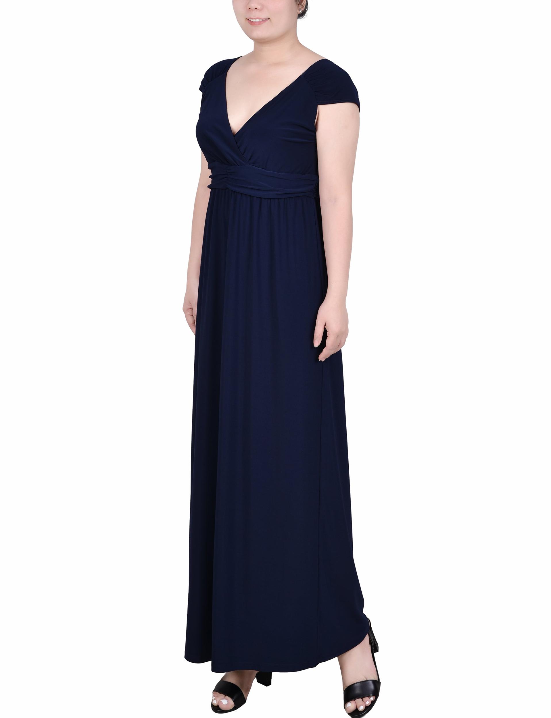 Navy Ruched Empire-Waist Maxi Dress Product Image