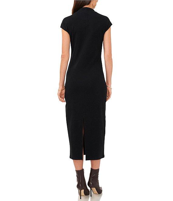 Vince Camuto Mock Neck Cap Sleeve Ribbed Knit Midi Sheath Dress Product Image