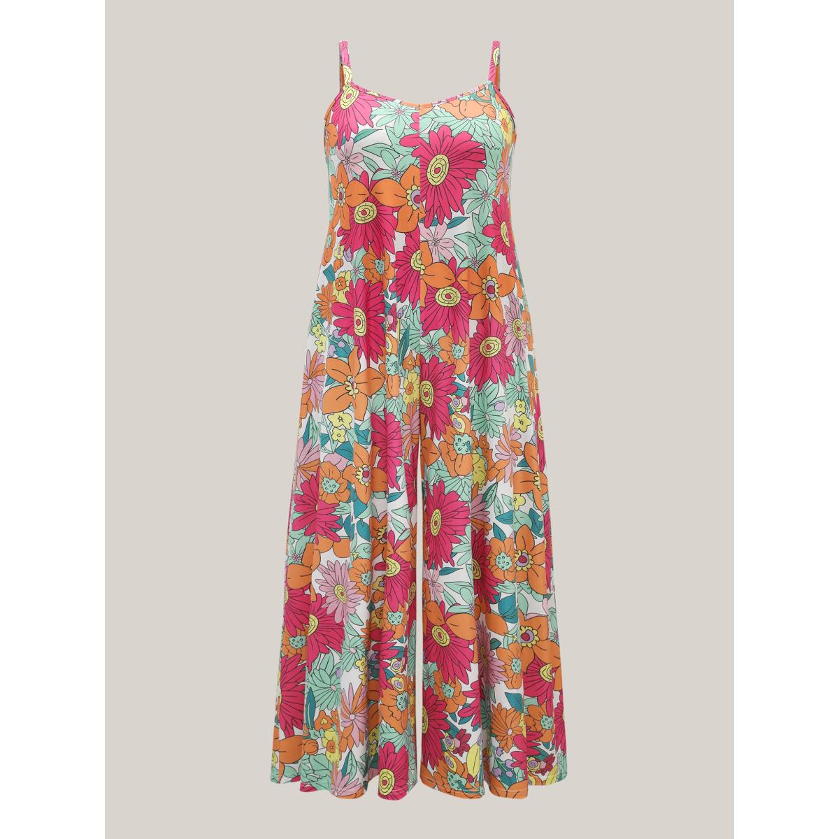 Plus Size Multicolor Vivid Groove Stretchy Adjustable Jumpsuit Women Playful Sleeveless Non Casual Loose Jumpsuits BloomChic 10/M Product Image