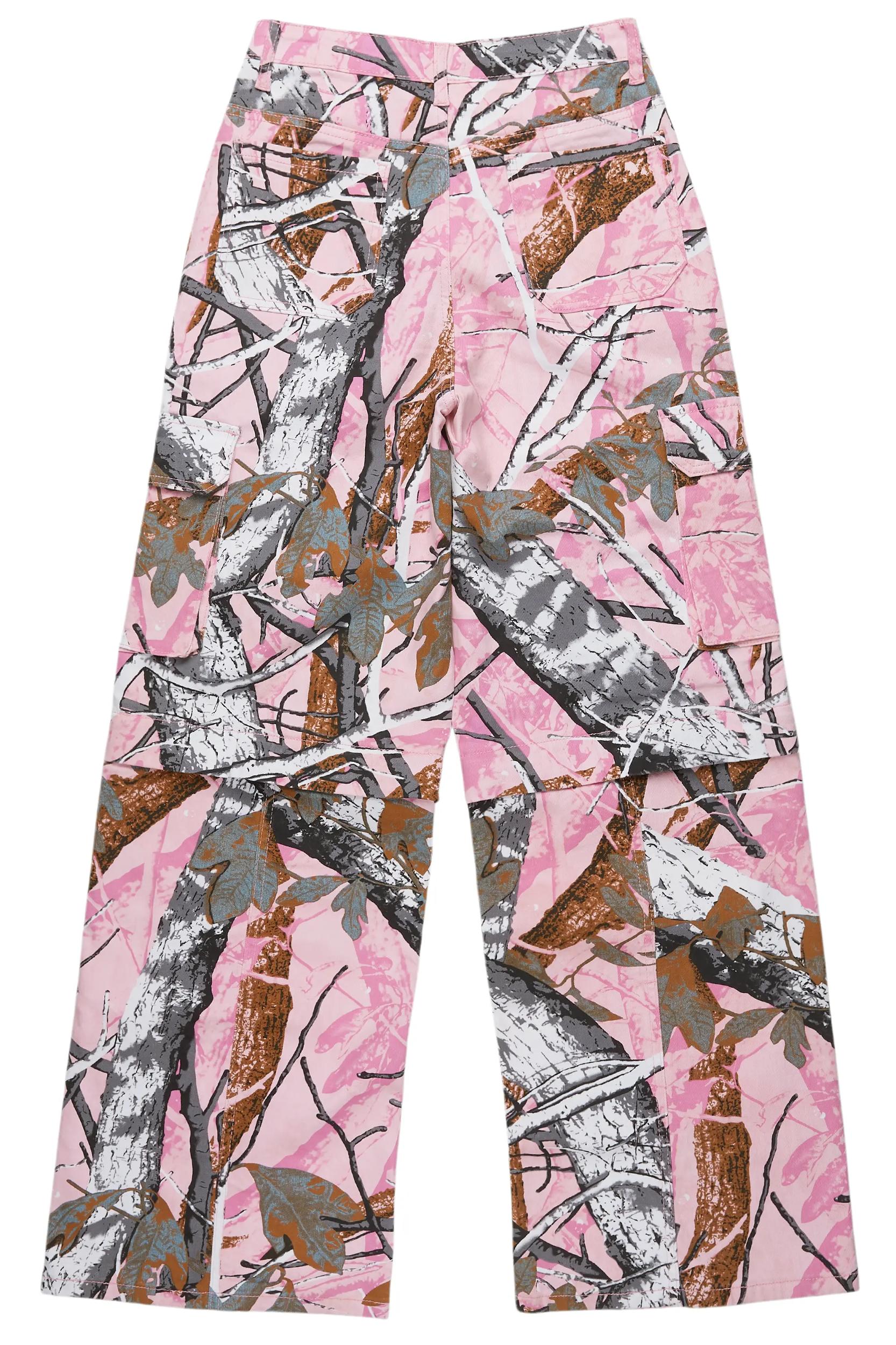 Precious Pink Tree Camo Baggy Stacked Jean Female Product Image