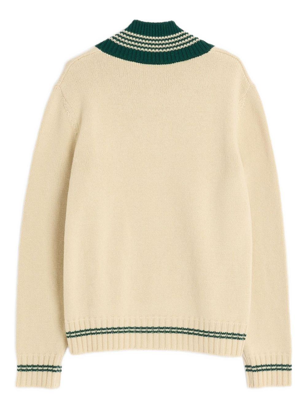 VALENTINO Embroidered V-neck Crewneck Sweater With Ribbed Trim In White Product Image