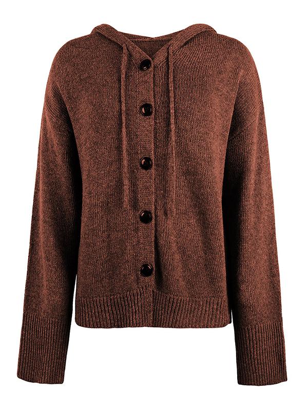 Wrap Buttoned Hooded Solid Color Cardigan Product Image