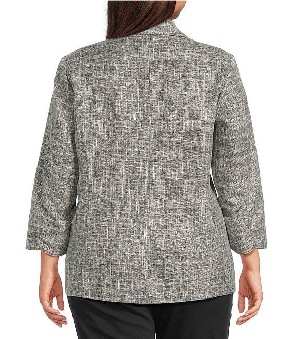 Investments Plus Size Scratch Pattern 3/4 Ruched Sleeve Notch Lapel Lined Button Front Blazer Product Image