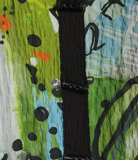 Ali Miles Petite Size Textured Woven Abstract Multi Print Wire Collar 3/4 Sleeve Button Front Tunic Product Image