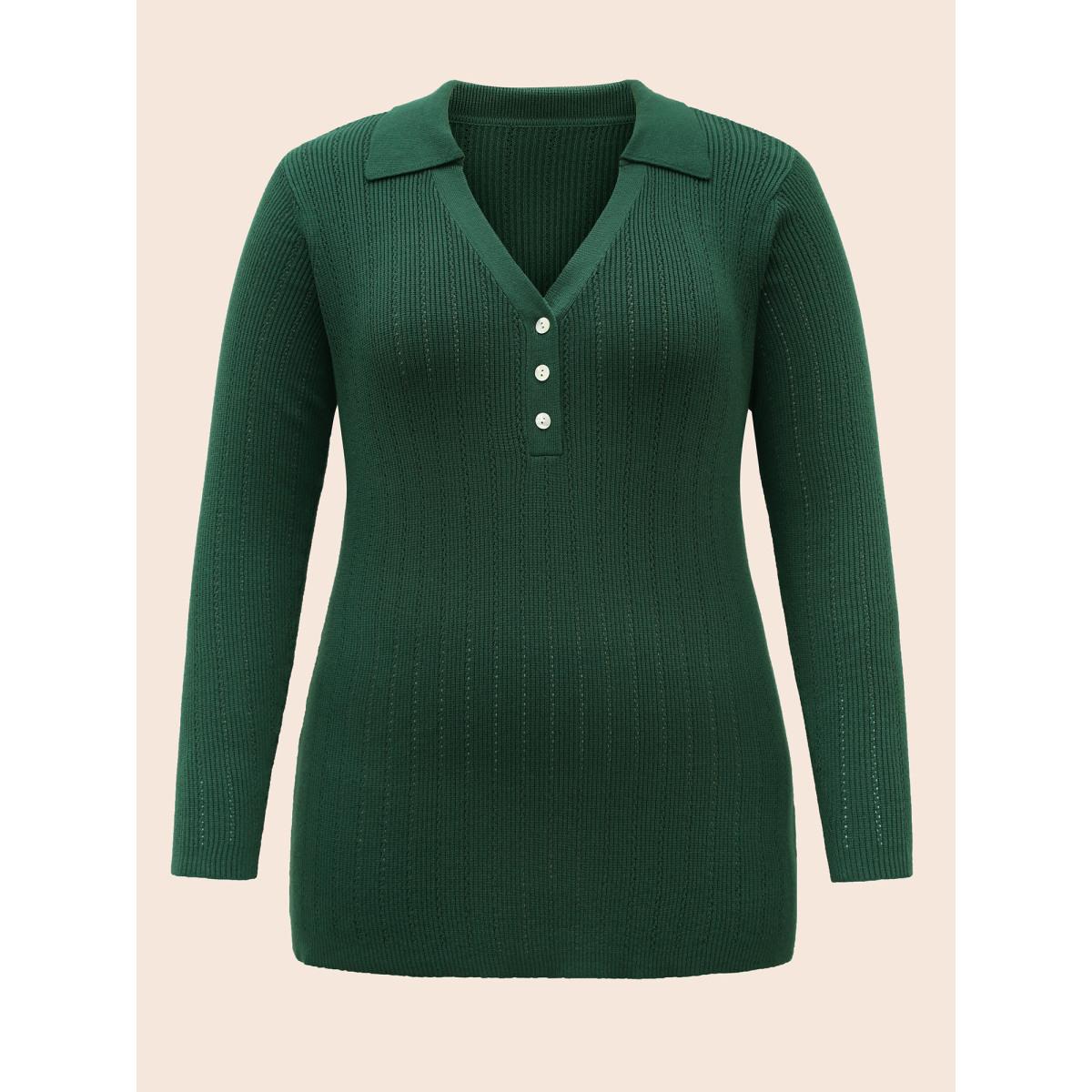 Plus Size Supersoft Essentials Polo Neck Button Up Pullover Truegreen Women Casual Long Sleeve Polo Everyday Pullovers BloomChic 12/L Product Image