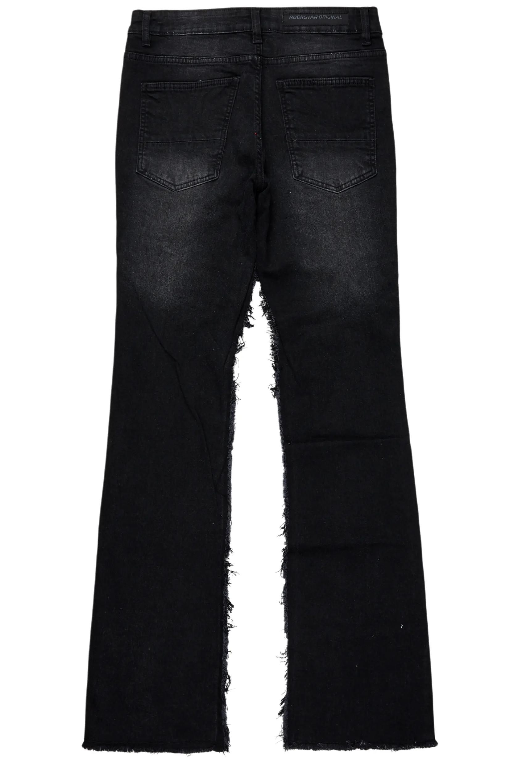 Helios Dark Grey Patchwork Stacked Flare Jean Male Product Image
