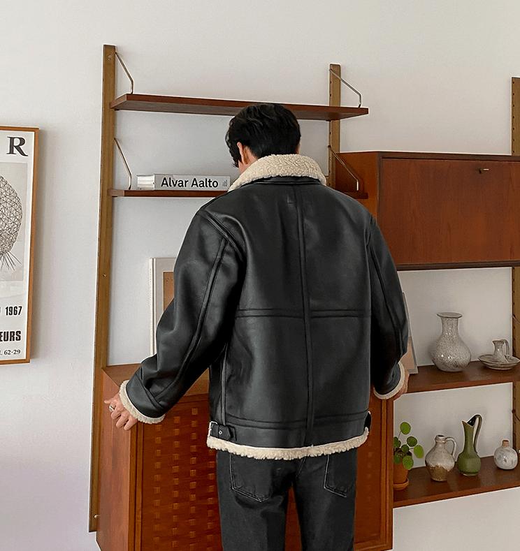 RT No. 2798 BLACK FLEECE COLLAR LEATHER JK Product Image