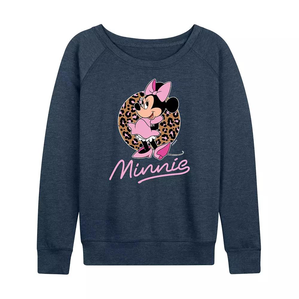 Disney's Minnie Mouse Women's Leopard Print French Terry Long Sleeve Tee, Girl's,  Product Image
