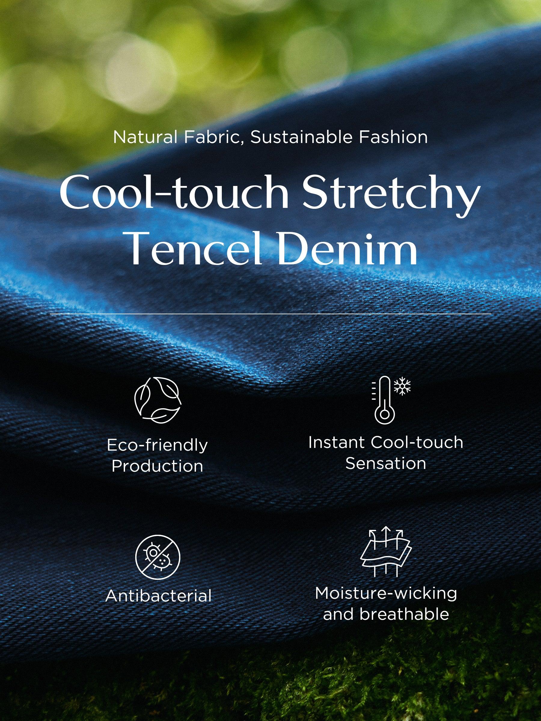 Tencel Blend Denim Side Twist Women Qipao Midi Dress Product Image