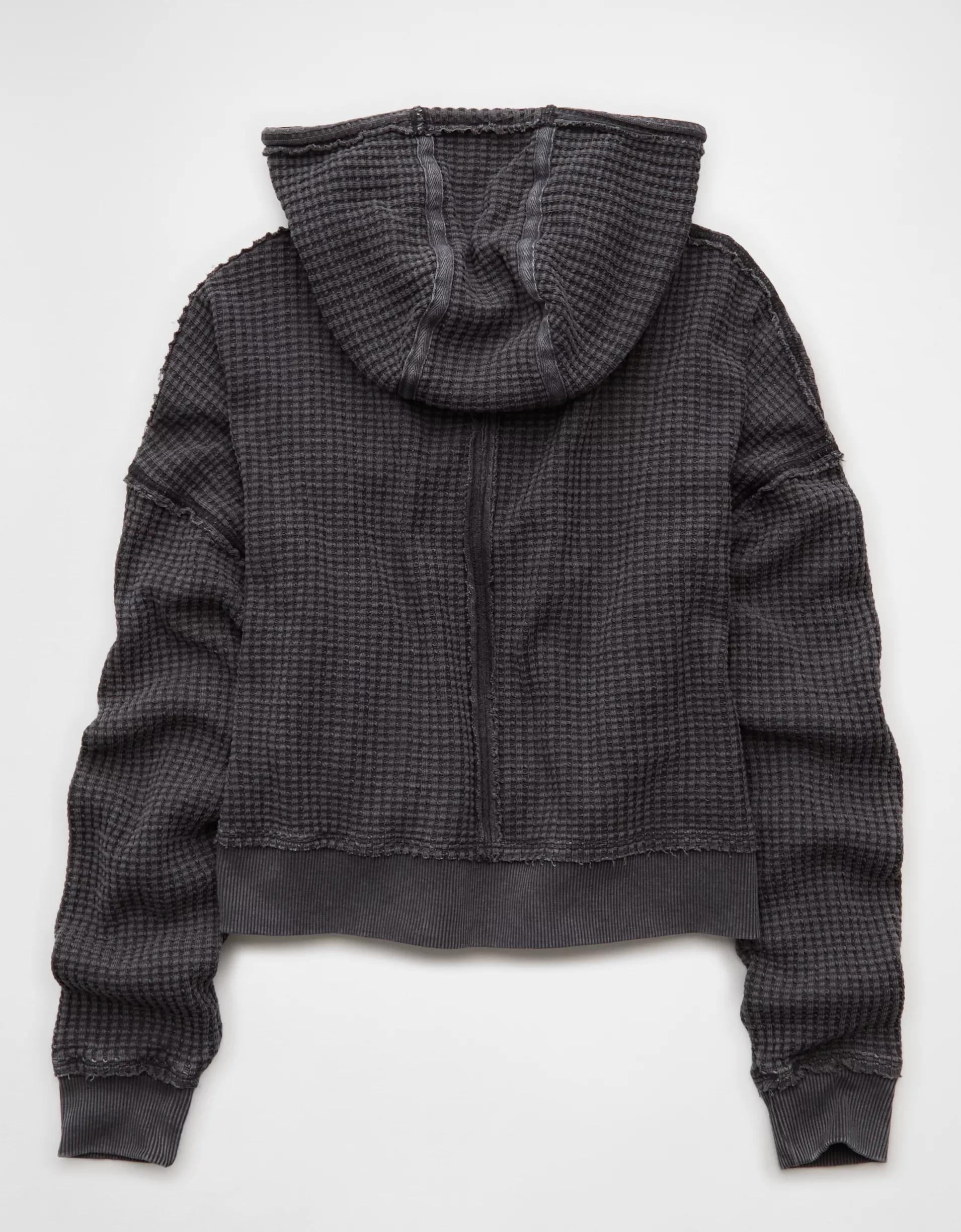 AE Cropped Waffle Zip-Up Hoodie Product Image