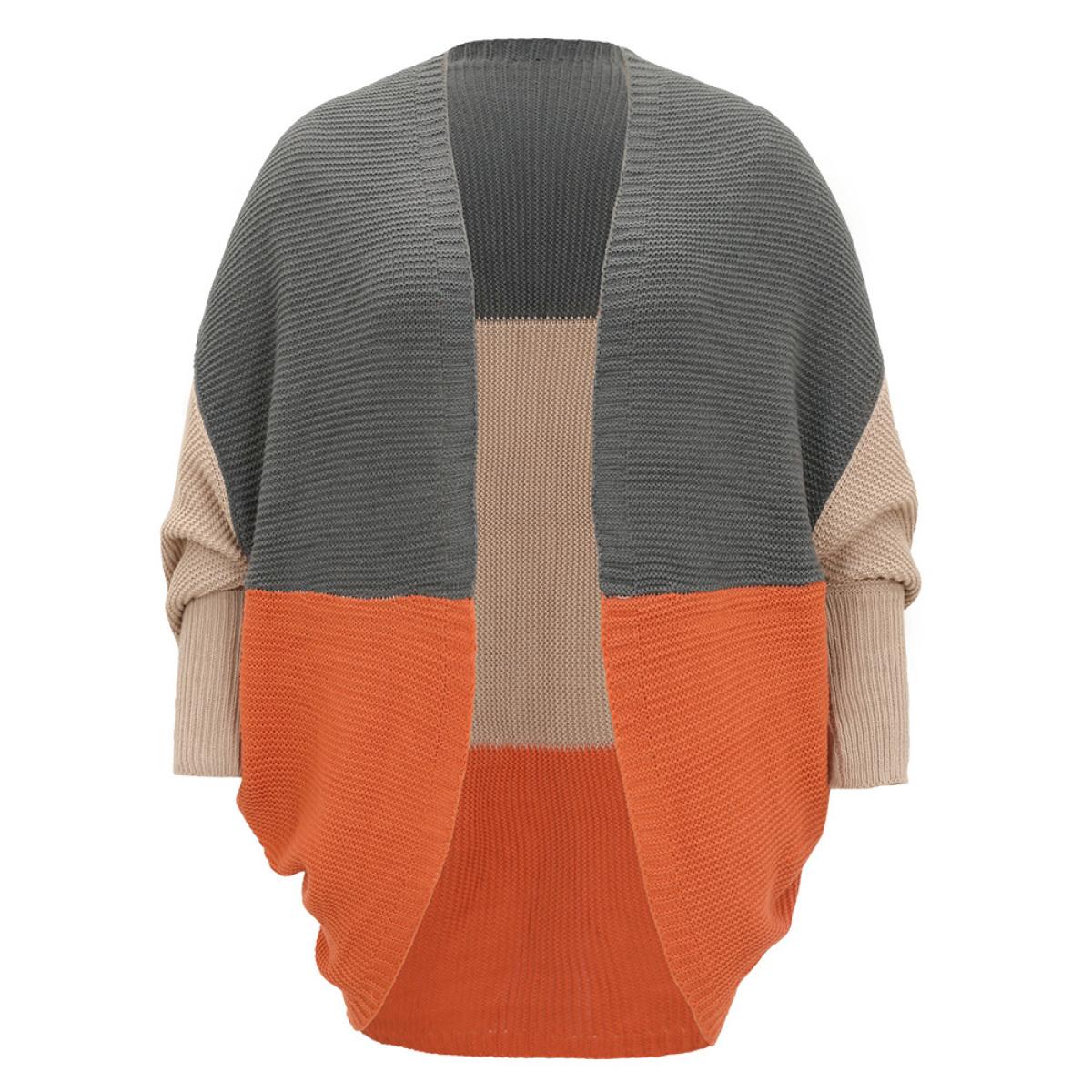 Plus Size Colorblock Batwing Sleeve Patchwork Cardigan Multicolor Women Casual Loose Long Sleeve Everyday Cardigans BloomChic 26/4X Product Image