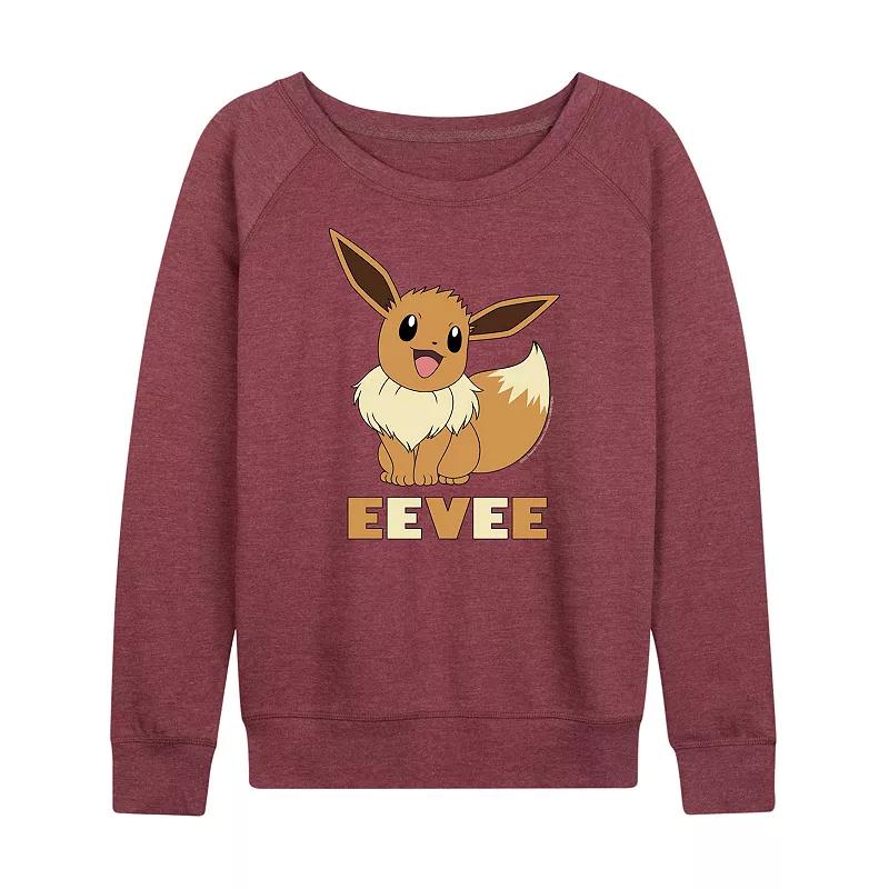 Plus Size Pokemon Eevee French Terry Long Sleeve Tee, Womens Grey Dark Red Product Image