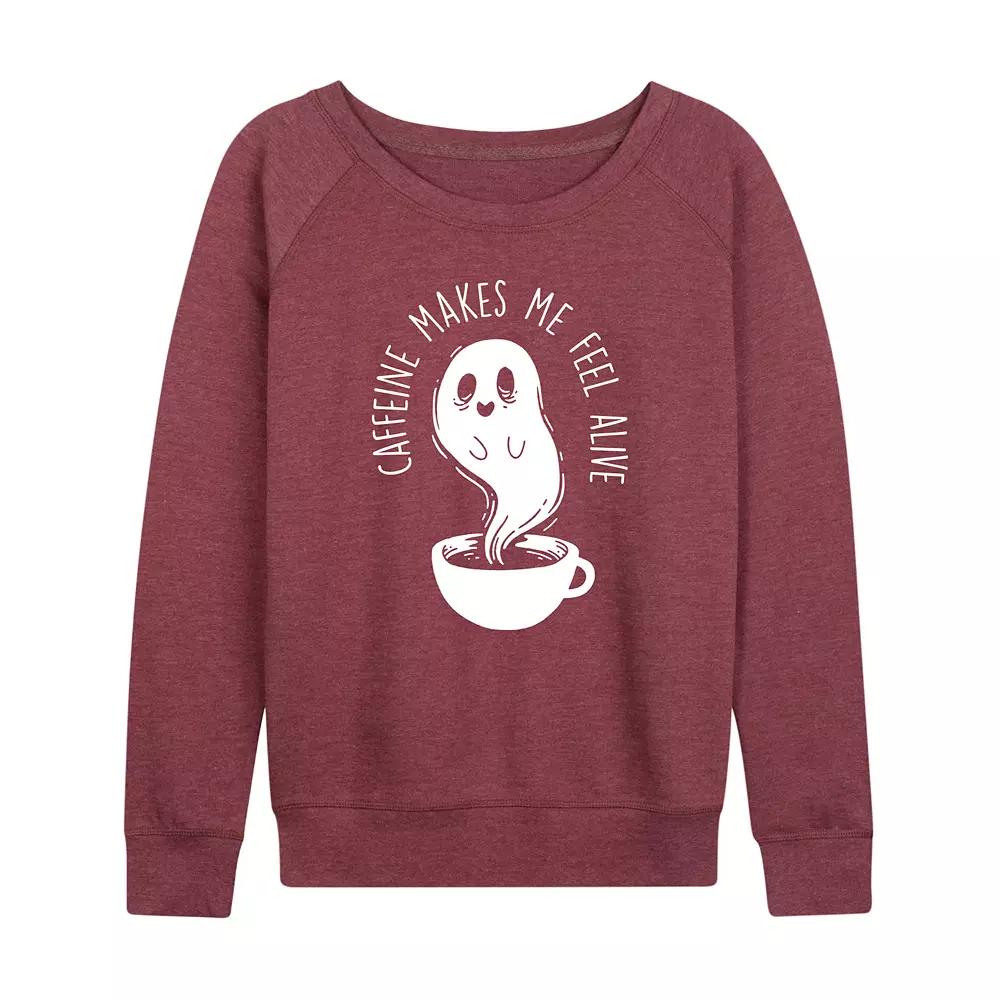 Women's Caffeine Makes Me Feel Alive Ghost French Terry Long Sleeve Tee,  Product Image
