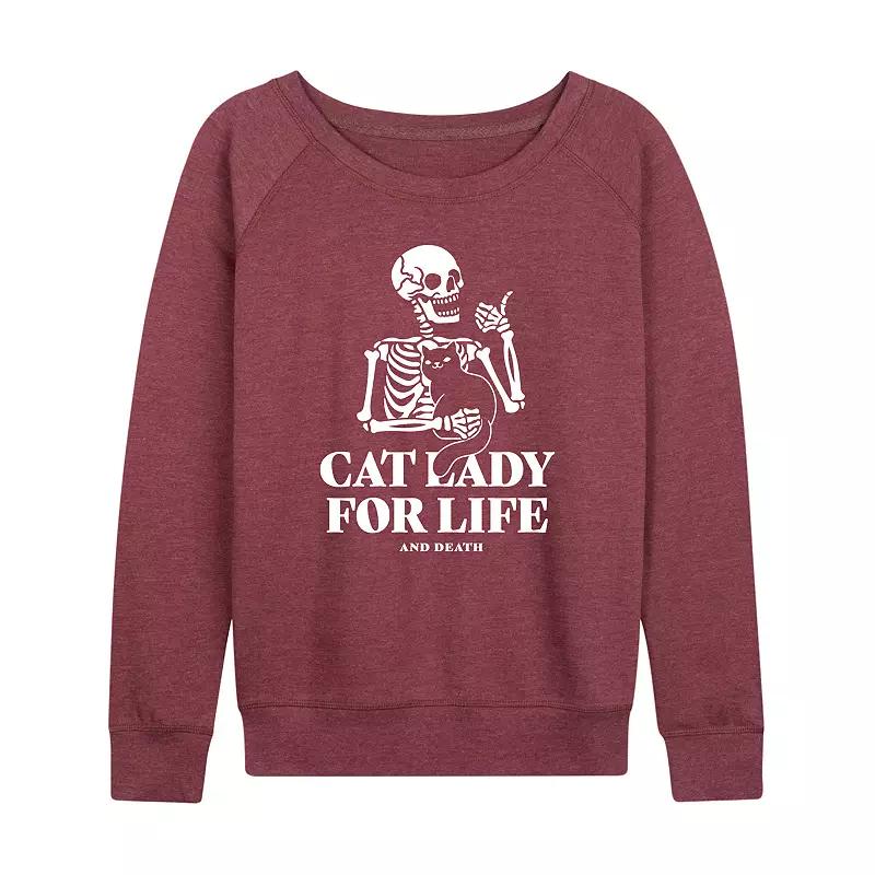 Women's Cat Lady For Life Skeleton French Terry Long Sleeve Tee,  Product Image