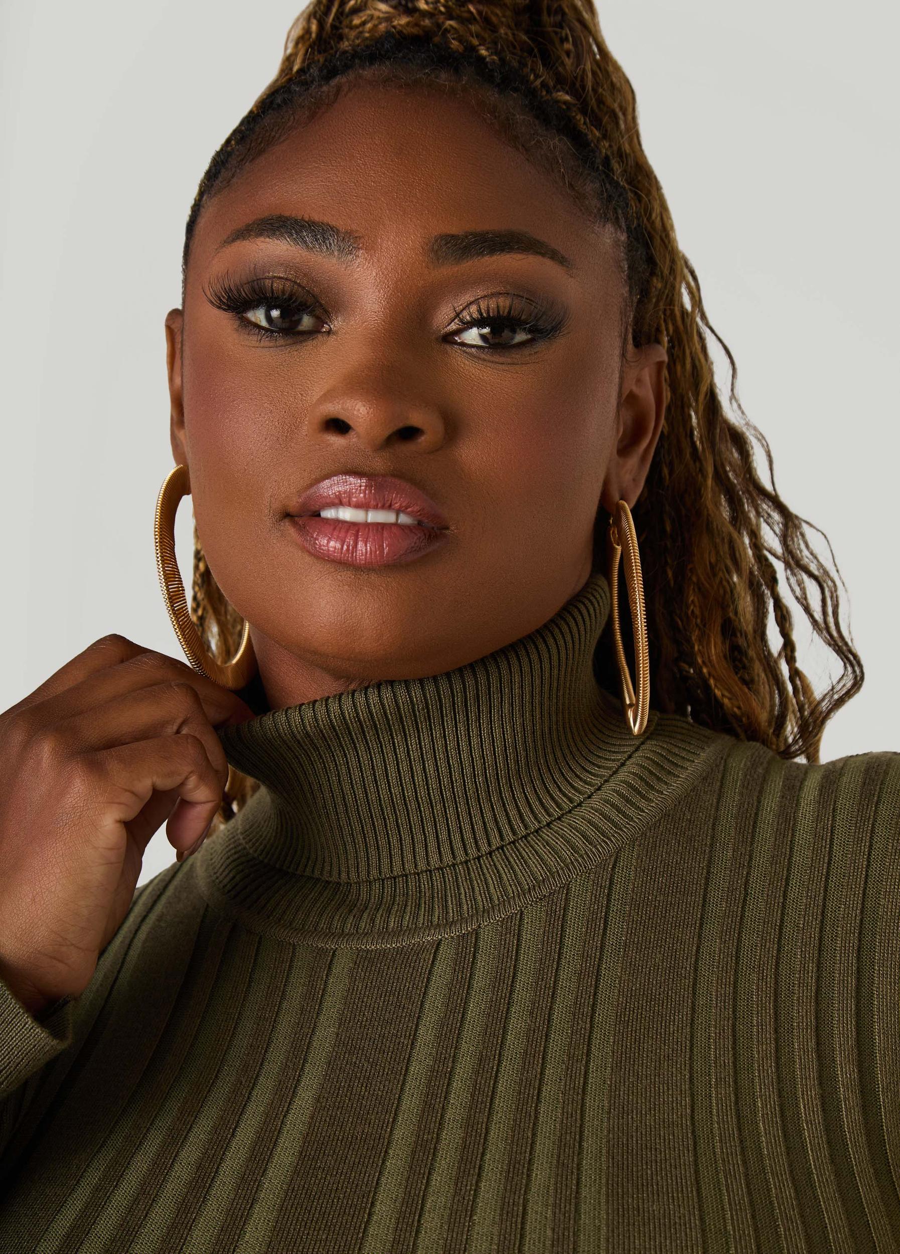 Turtleneck Ribbed Knit Sweater Product Image