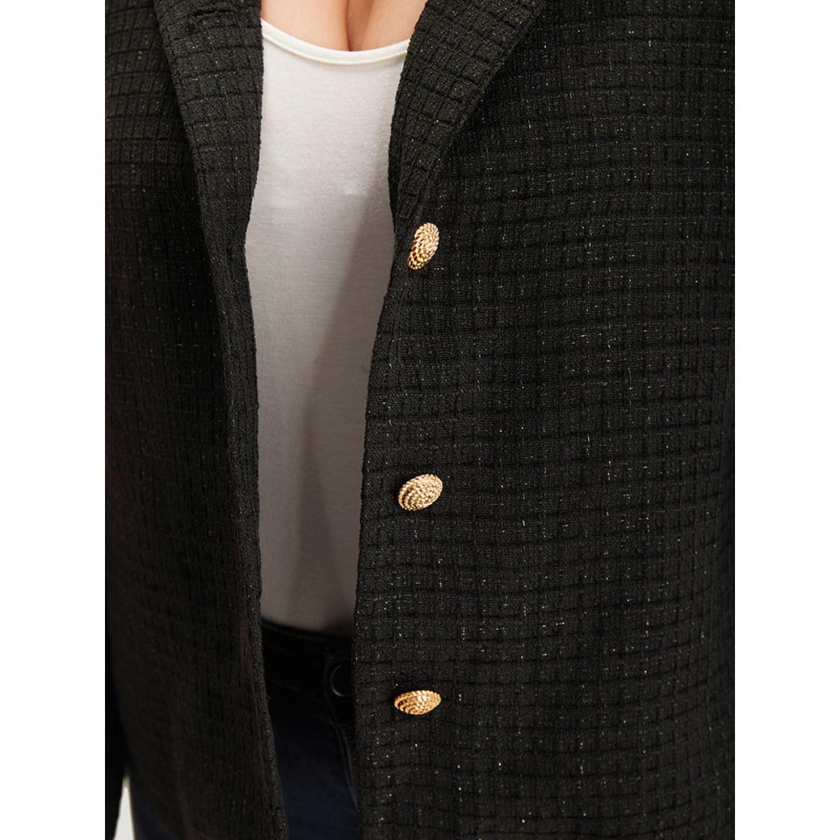 Plus Size Plain Suit Collar Texture Button Up Blazer Black Women Work Plain Texture Sleeve Long Sleeve Suit Collar 14-16/1X Office Blazers BloomChic Product Image