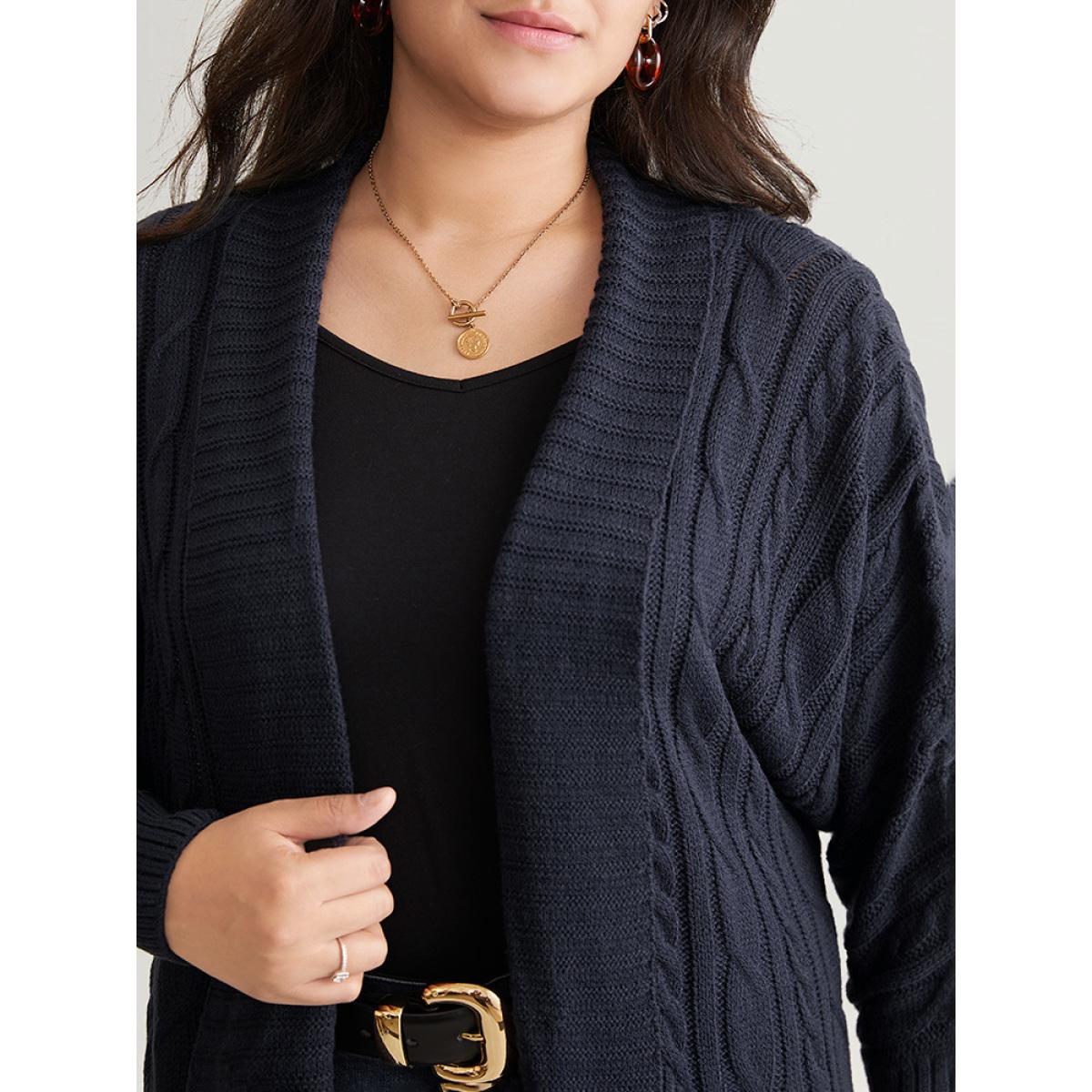 Plus Size Solid Cable Knit Texture Arc Hem Dolman Sleeve Cardigan Midnight Women Casual Loose Long Sleeve Dailywear Cardigans BloomChic 30/6X Product Image