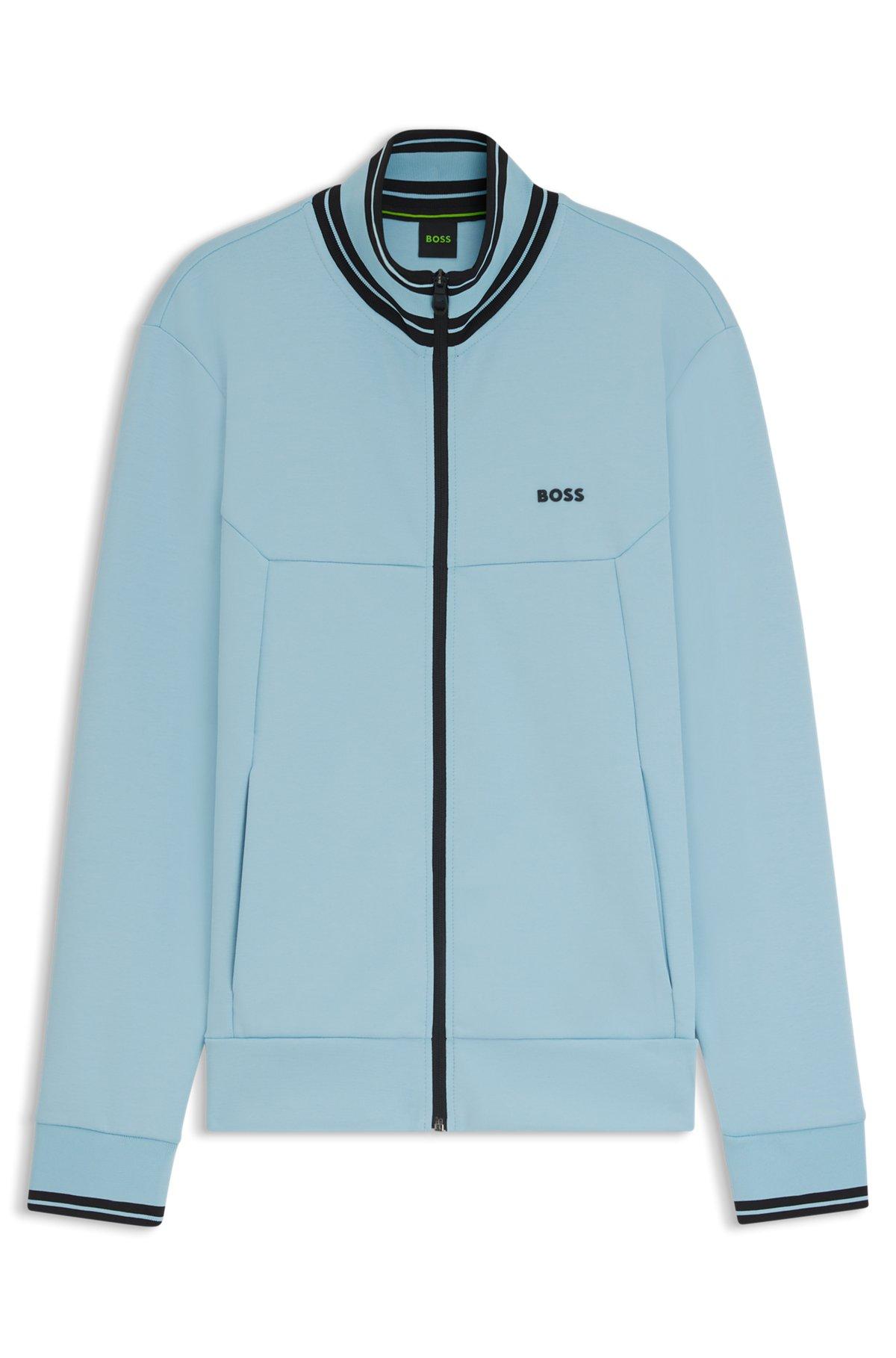 BOSS - Zip-up sweatshirt with striped trims - Light Blue Product Image