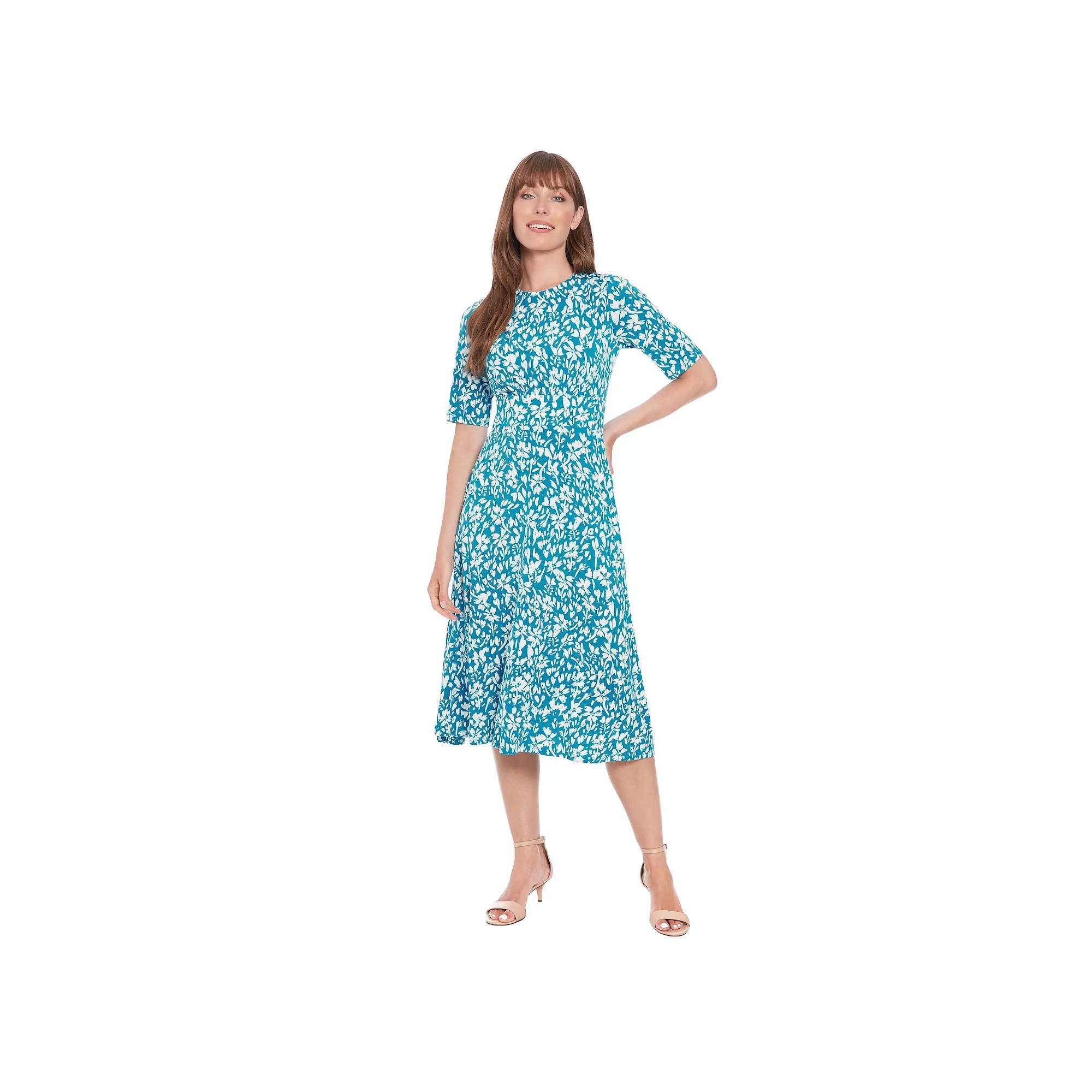 Women's London Times Printed Midi A-Line Dress, Size: 4, Teal Ivory Product Image