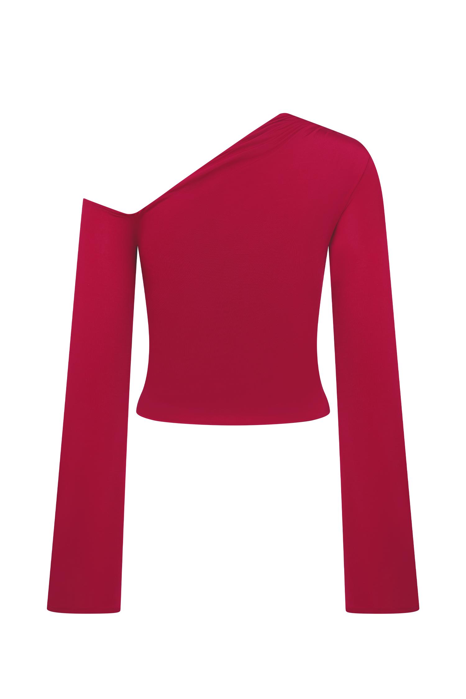 Ainsley Asymmetrical Long Sleeve Top With Floral Hardware - Fuchsia Pink Product Image