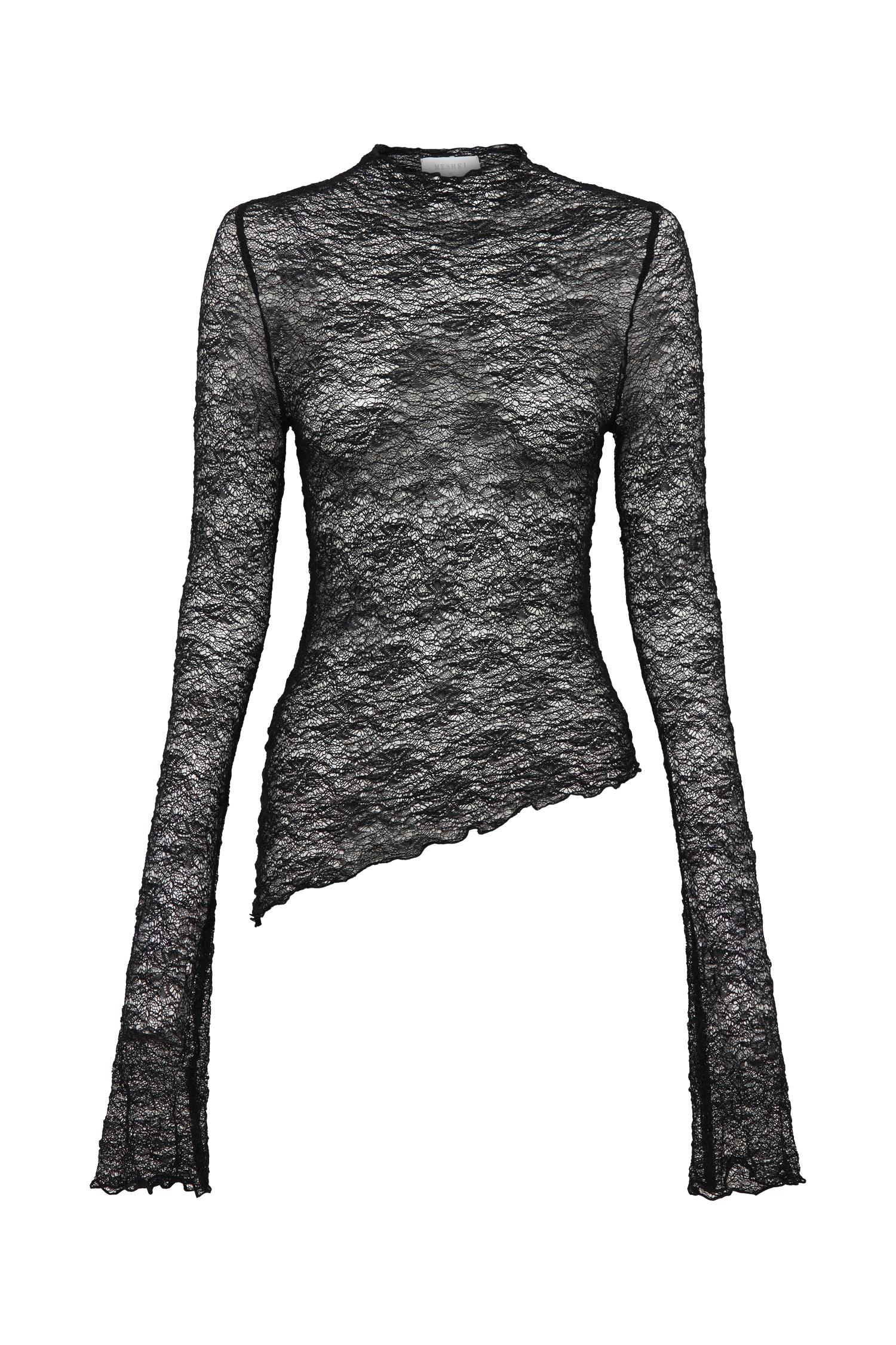 Riley Sheer Lace Long Sleeve Top - Black Product Image