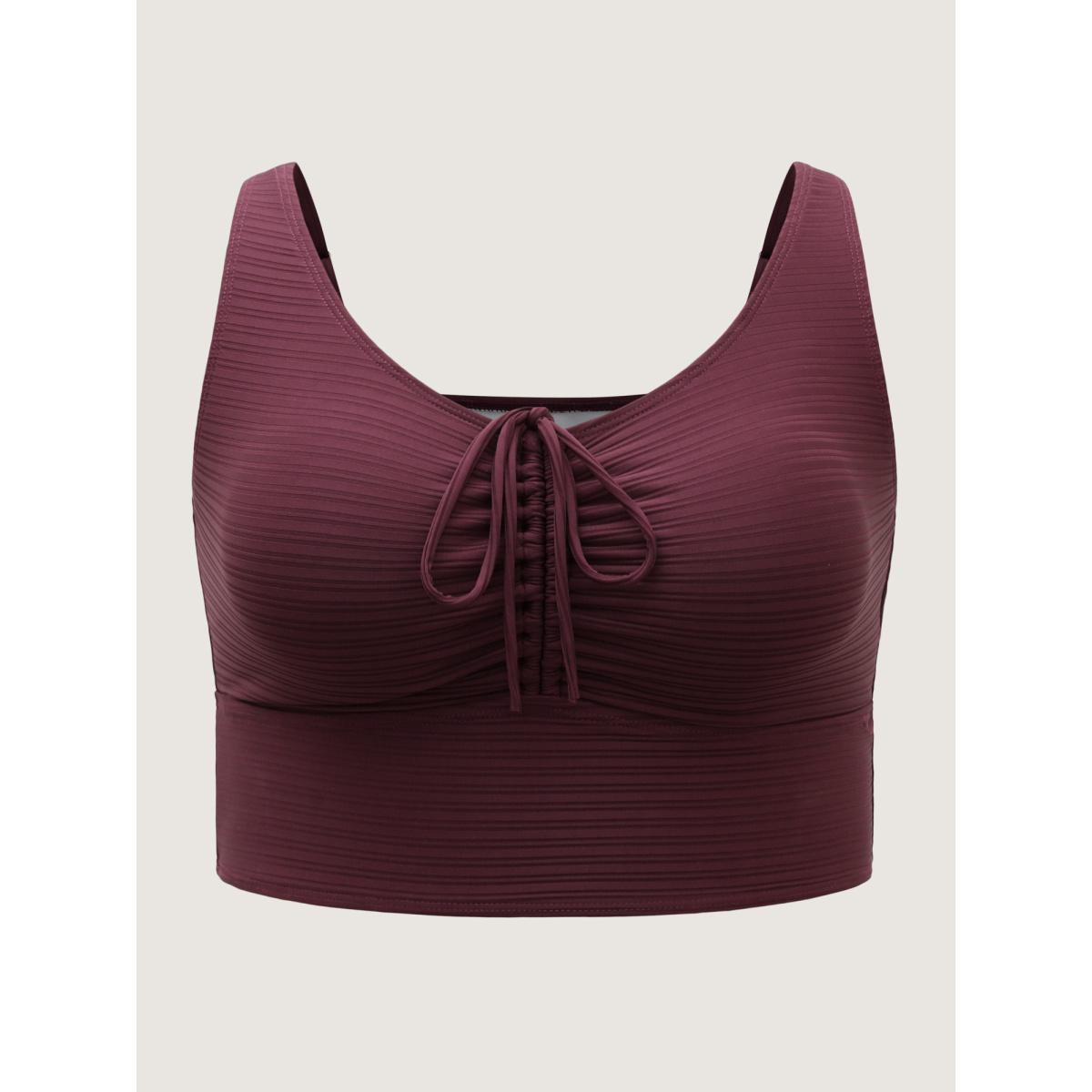 Plus Size Adjustable Drawstring Scoop Neck Swim Top Women's Swimwear Deepred Resort Drawstring High stretch Skinny U-neck Curve Swim Tops BloomChic 22-24/3X Product Image