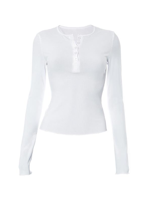 Solid Color Crew Neck Breasted Long Sleeve Knit Product Image