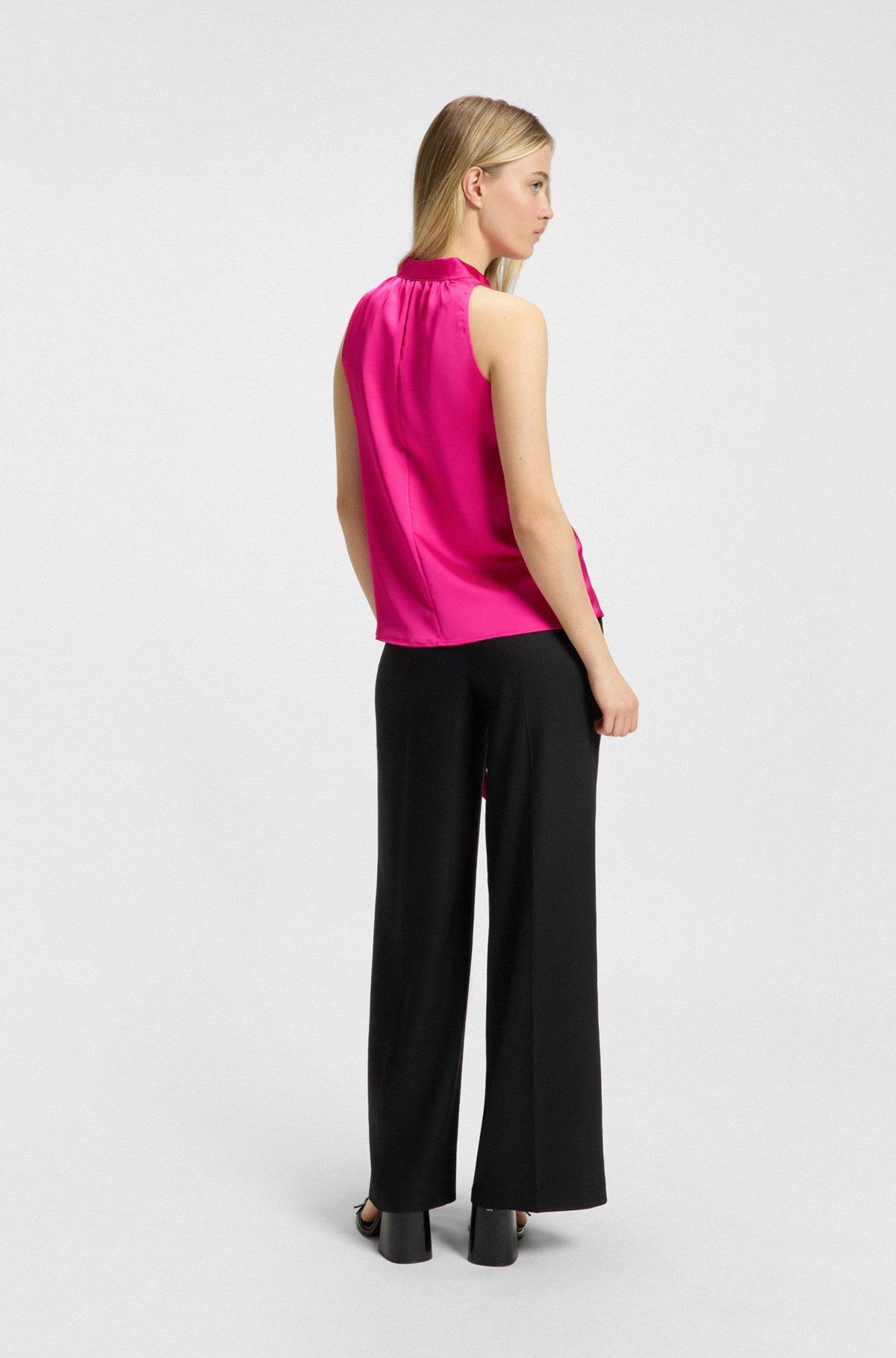 Sleeveless top in satin with tie neck Product Image