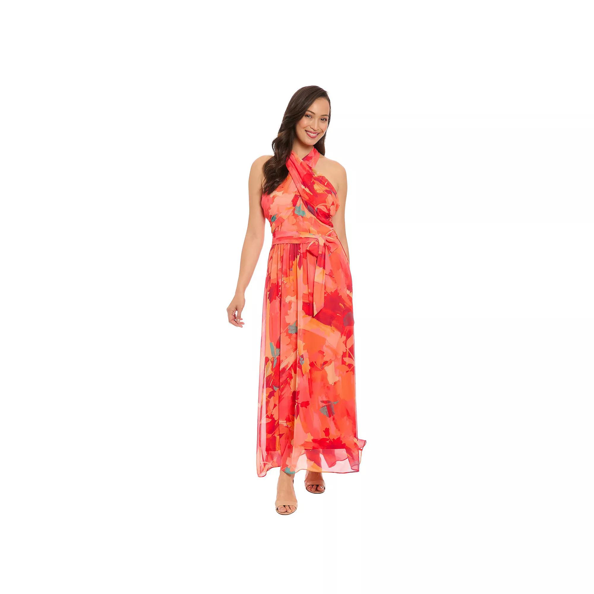 Women's London Times Floral Wrap Halter Maxi Dress,  Product Image