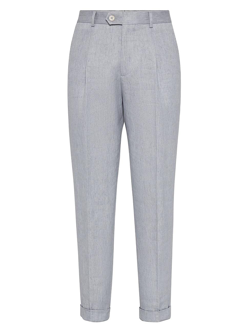 Mens Linen Denim Leisure Fit Trousers with Pleat Product Image