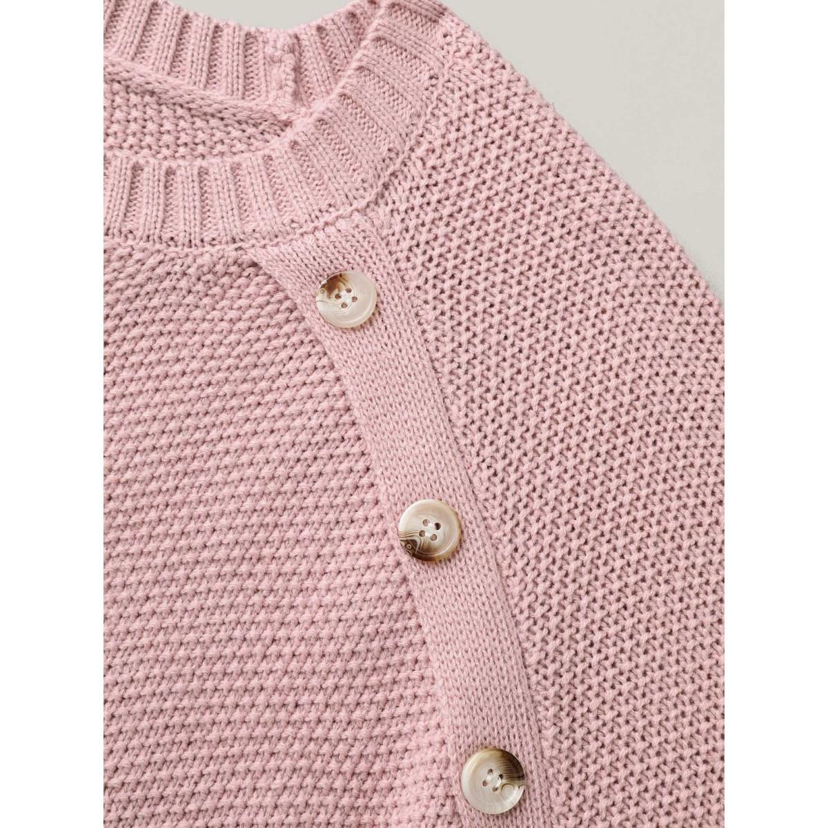 Plus Size Plain Textured Button Detail Curved Hem Pullover Dirtypink Women Leisure Loose Long Sleeve Round Neck Casual Pullovers BloomChic 14-16/1X Product Image