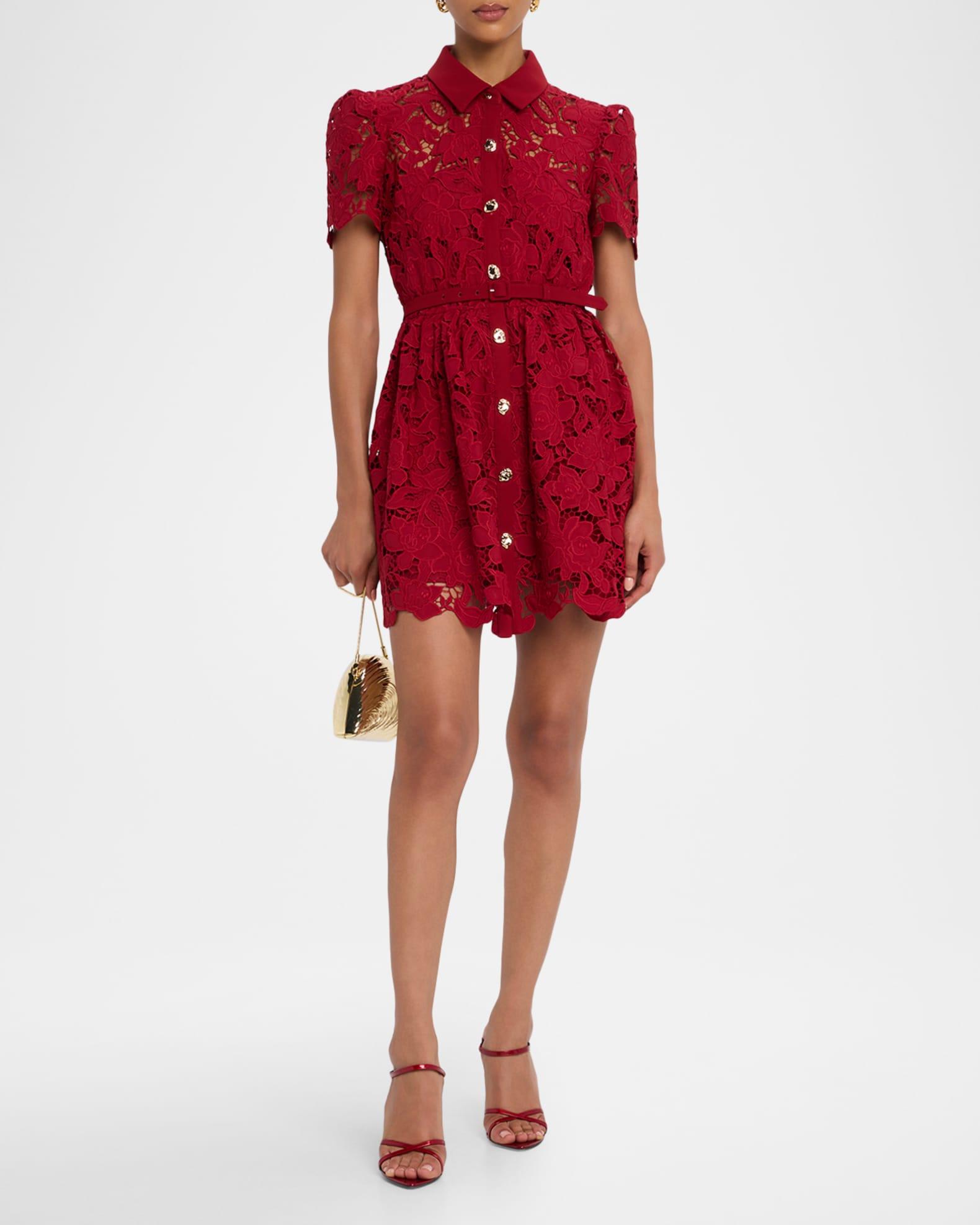 Belted Floral Lace Mini Shirtdress Product Image