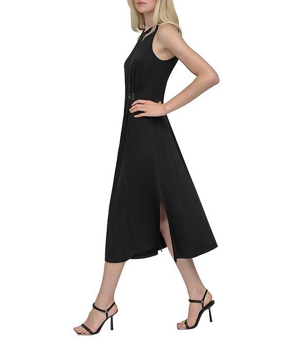 DKNY by Donna Karan Matte Jersey Crew Neck Sleeveless Sheath Midi Dress Product Image